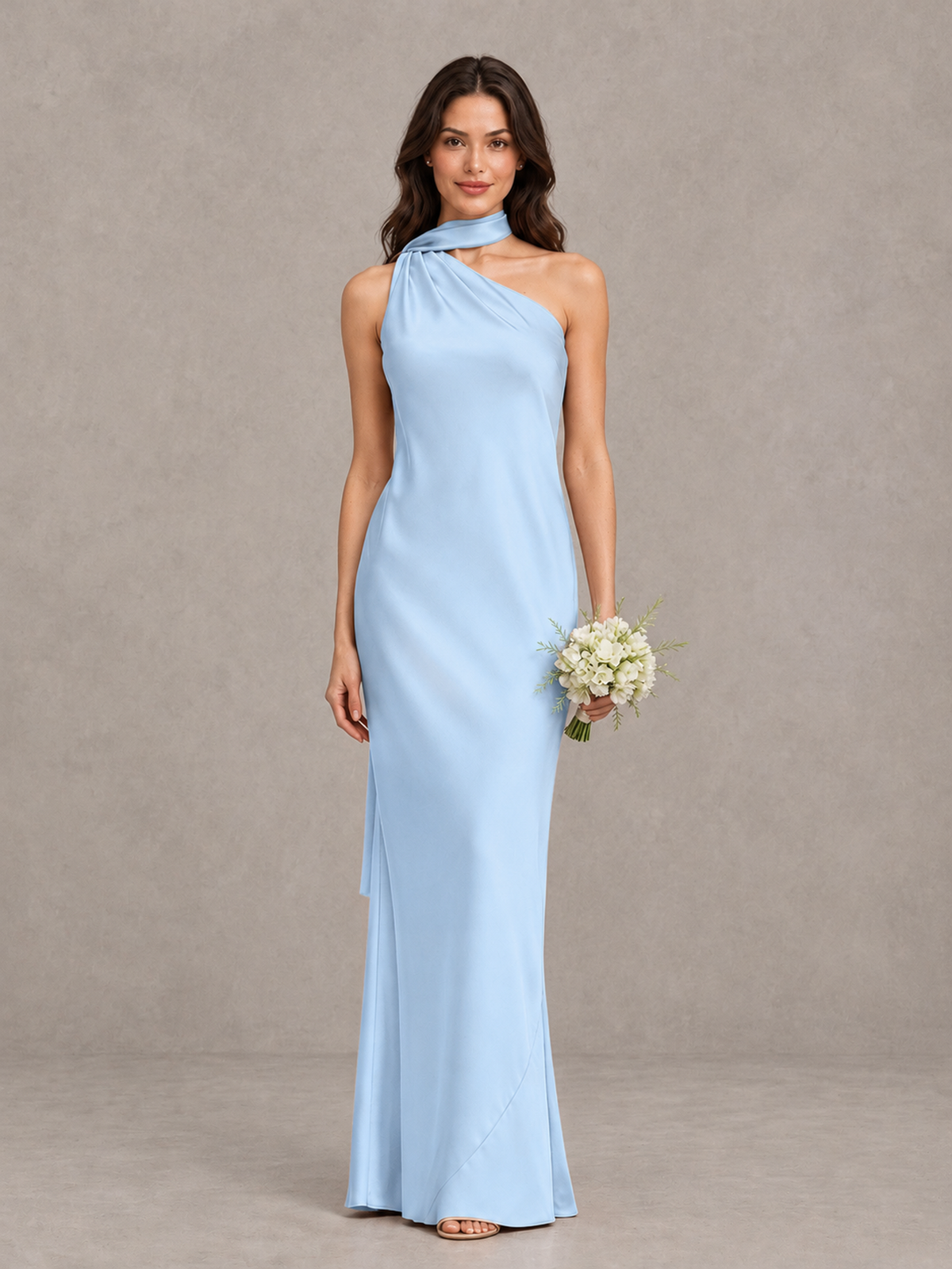 BOLODOO Light Blue Satin One-Shoulder Bridesmaid Dress with Open Back - Light Blue - Light Blue (1)