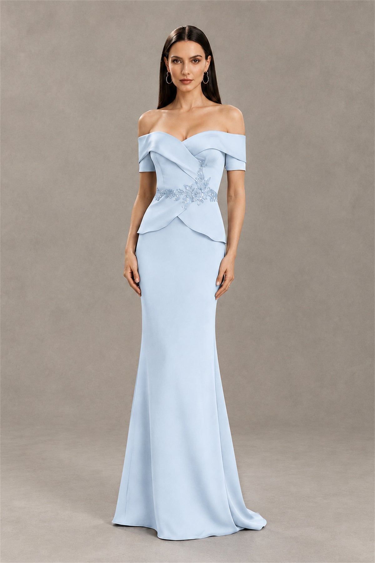 BOLODOO Light Blue Off-Shoulder Mermaid Mother of the Bride Dress - Light Blue