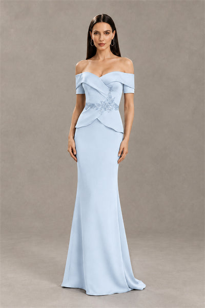 BOLODOO Light Blue Off-Shoulder Mermaid Mother of the Bride Dress - Light Blue