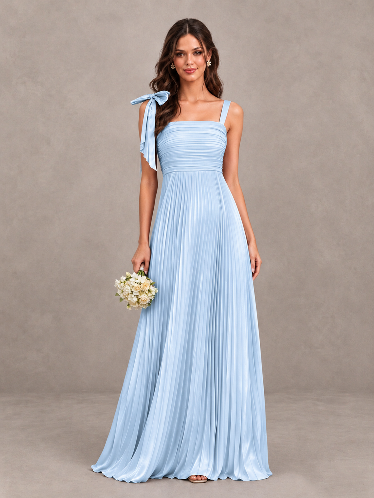 BOLODOO Light Blue Pleated Bow-Strap Bridesmaid Maxi Dress - Light Blue - Light Blue (1)