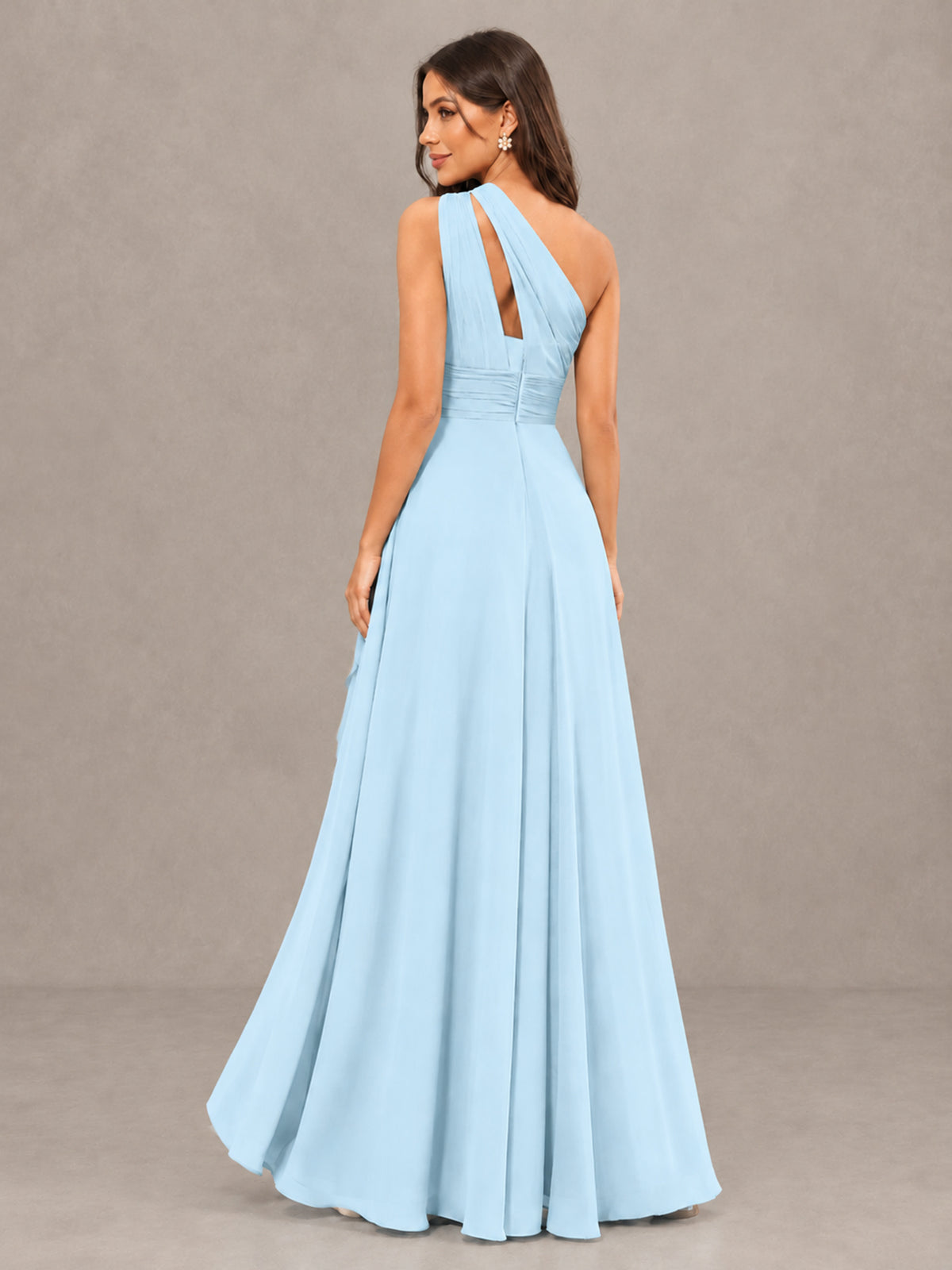 BOLODOO Light Blue One-Shoulder Ruffle Bridesmaid Dress with Slit - Light Blue - Light Blue (2)