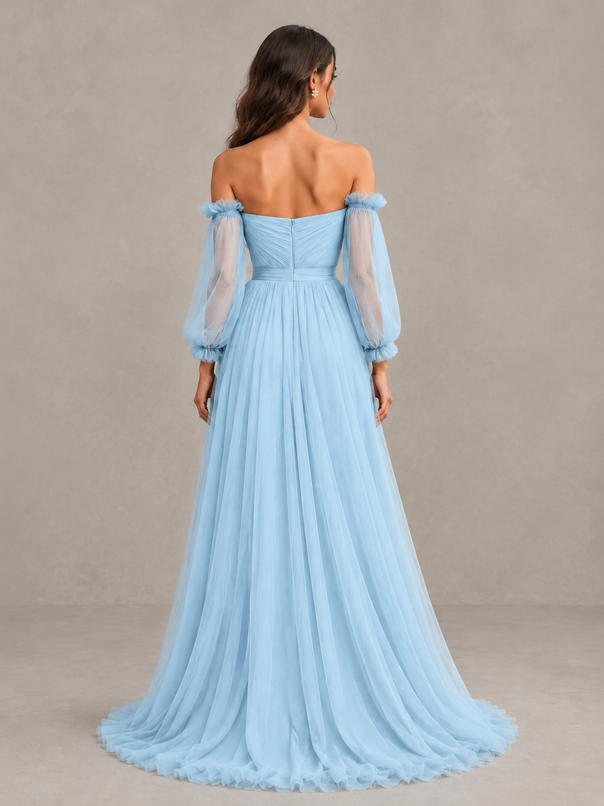 BOLODOO Light Blue Off-the-Shoulder Long Sleeve A-Line Bridesmaid Dress - Light Blue - Light Blue (2)