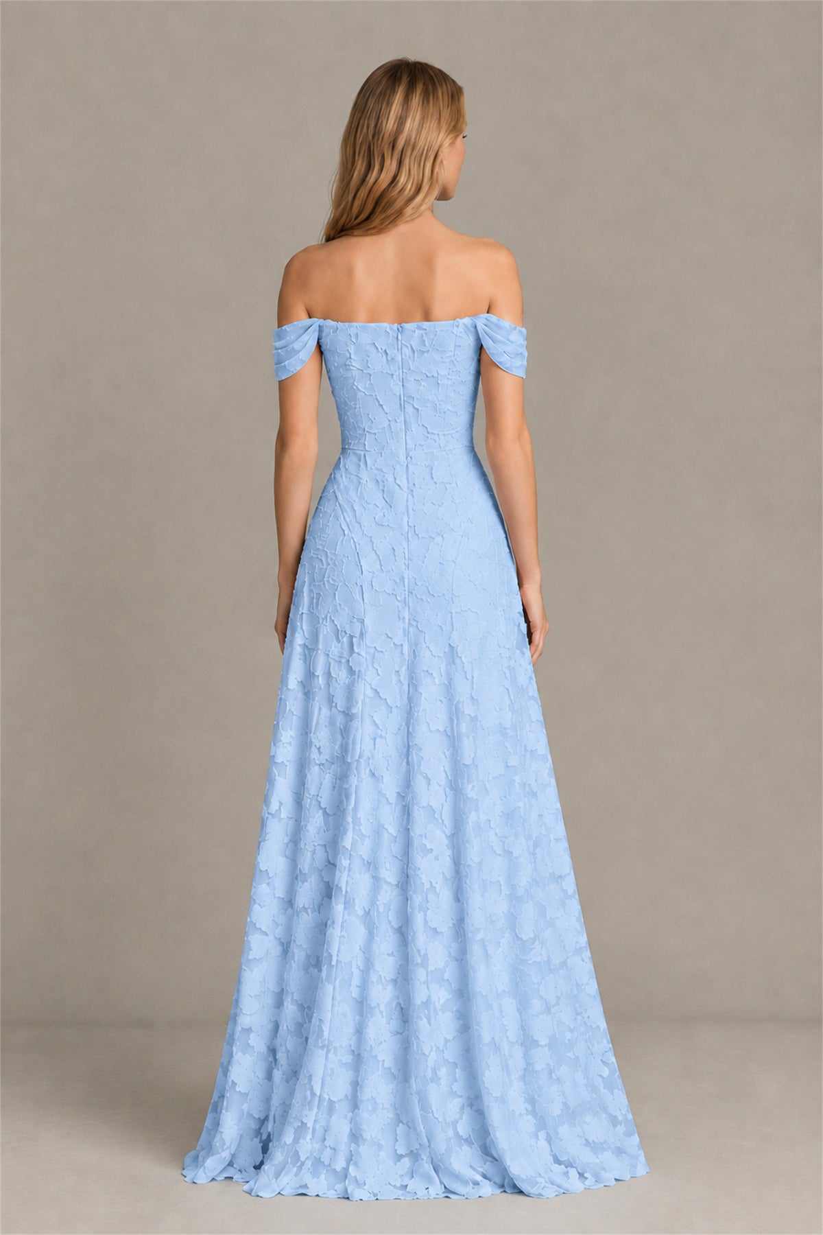 BOLODOO Light Blue Off-Shoulder Pleated A-Line Maxi Dress Floral - Light Blue