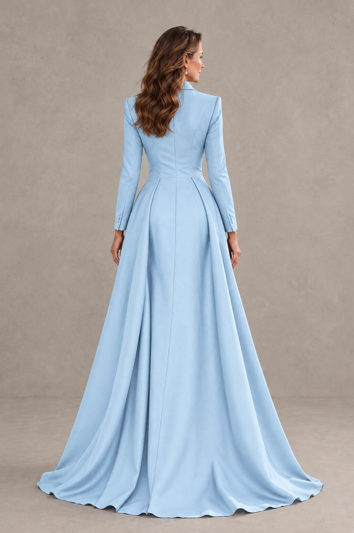 BOLODOO Light Blue Long Sleeve Lace Blazer Gown with High Slit - Light Blue - Light Blue (2)