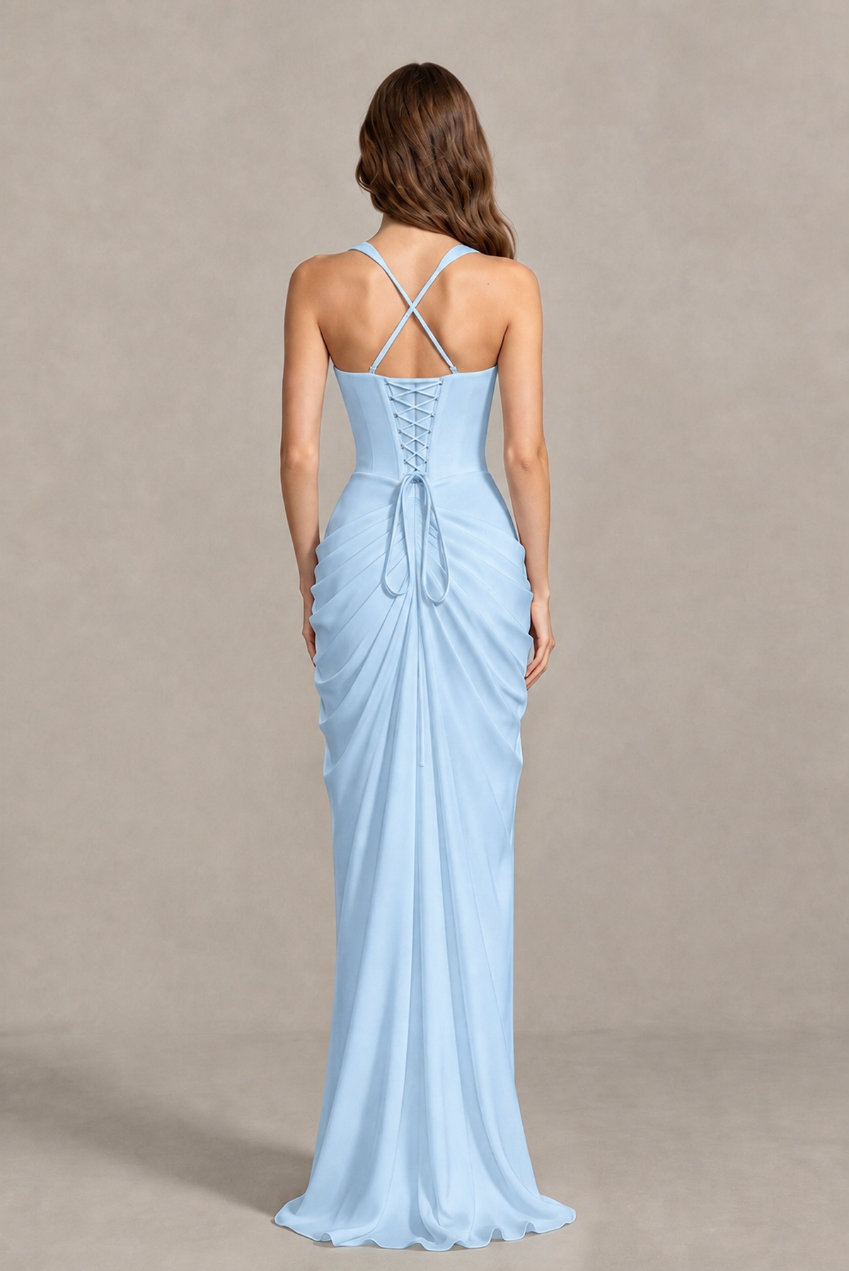 BOLODOO Chocolate Light Blue Sweetheart Maxi Dress with High Slit - Light Blue