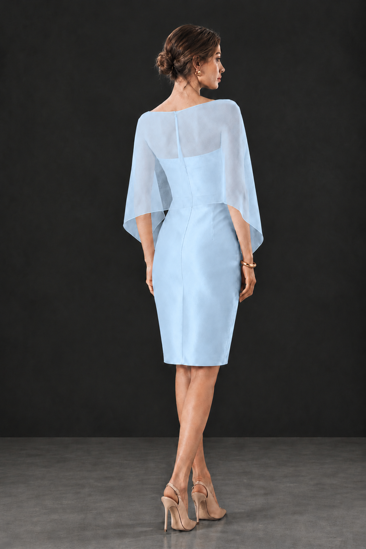 BOLODOO Light Blue Cape Knee-Length Mother of the Bride Dress - Light Blue - Light Blue (2)