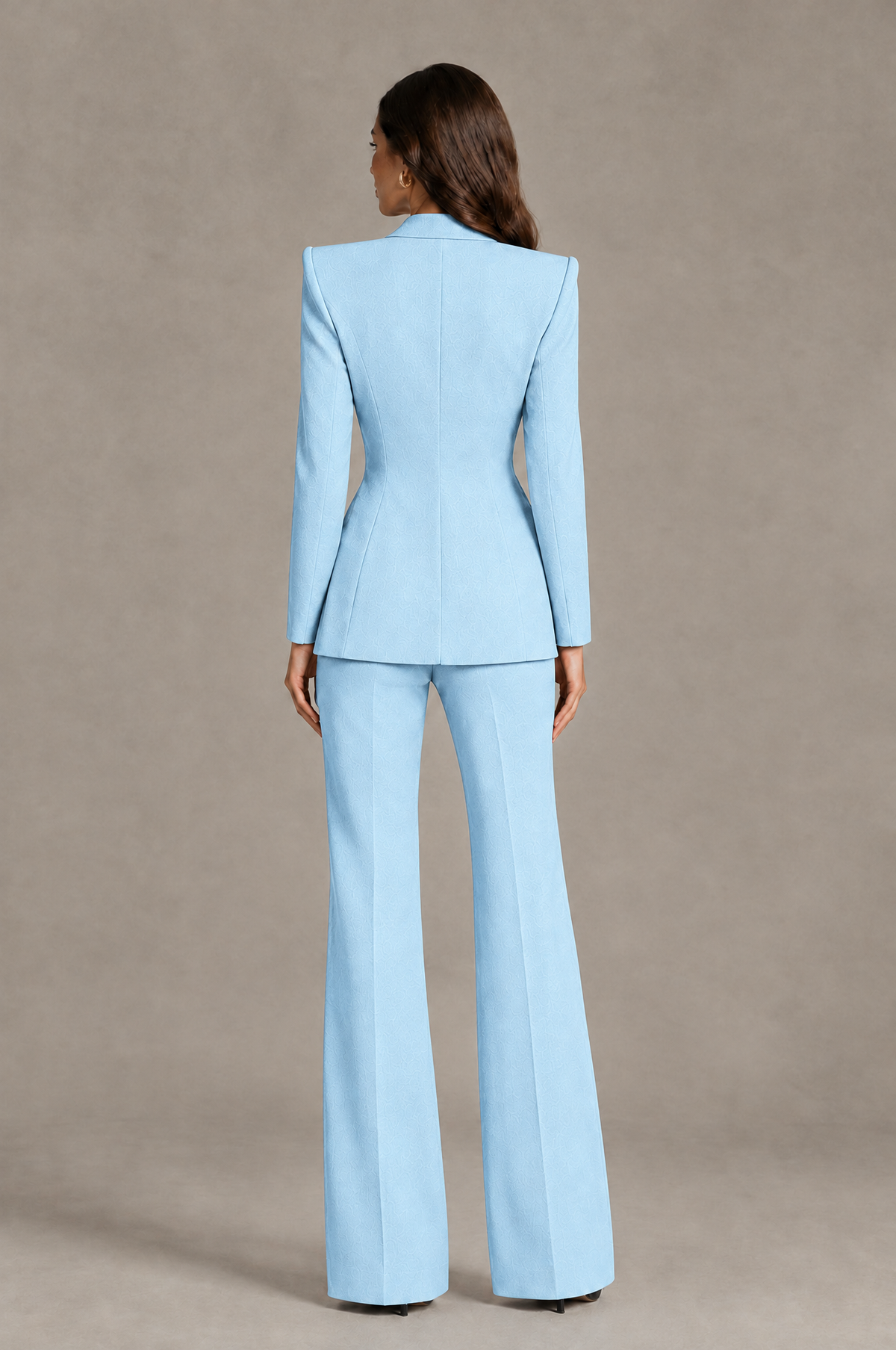 BOLODOO Light Blue Long Sleeve Wrap Blazer Pantsuit with Wide-Leg Trousers - Light Blue - Light Blue (2)