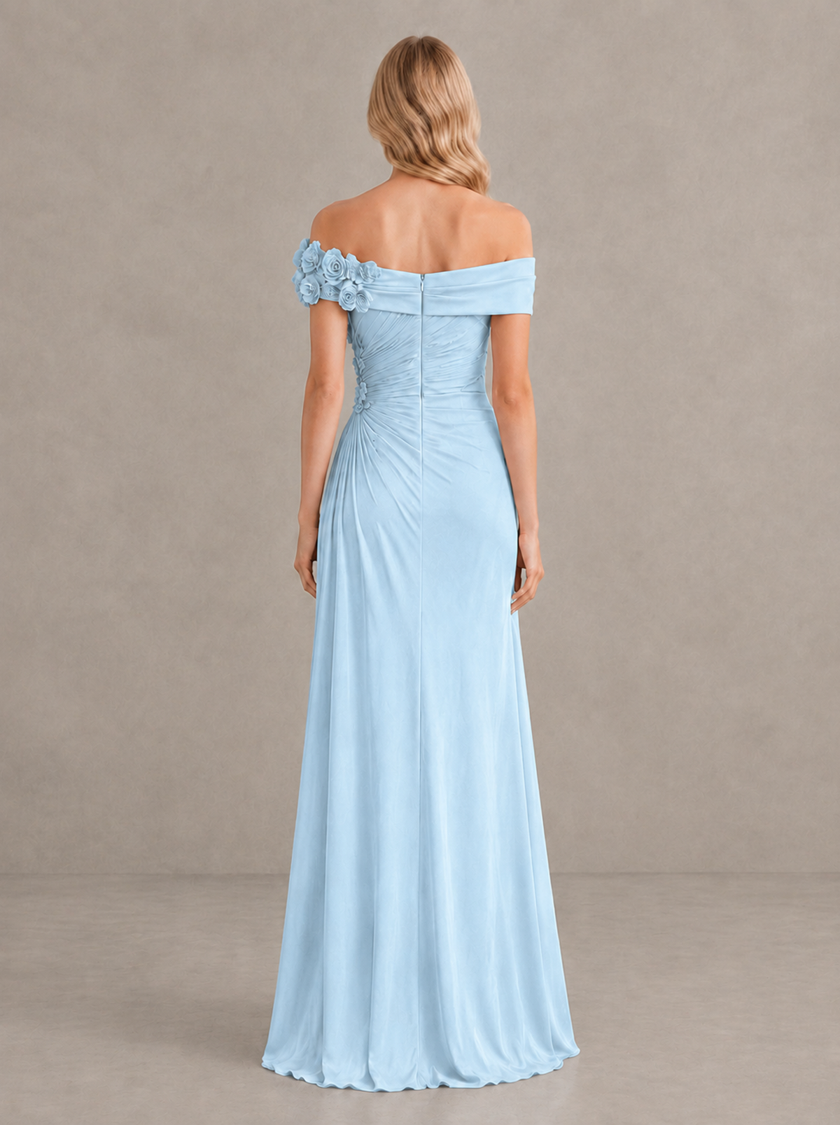 BOLODOO Light Blue Off-Shoulder Floral Applique Wedding Guest Maxi Dress - Light Blue - Light Blue (2)