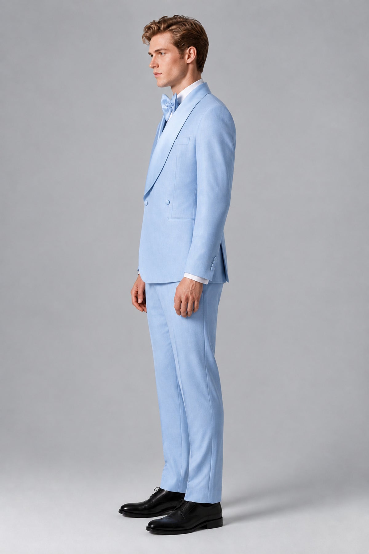 Bolodoo Men's Light Blue Shawl Lapel 2-Piece Tuxedo Suit – Jacket & Trousers - Light Blue - Light Blue (2)