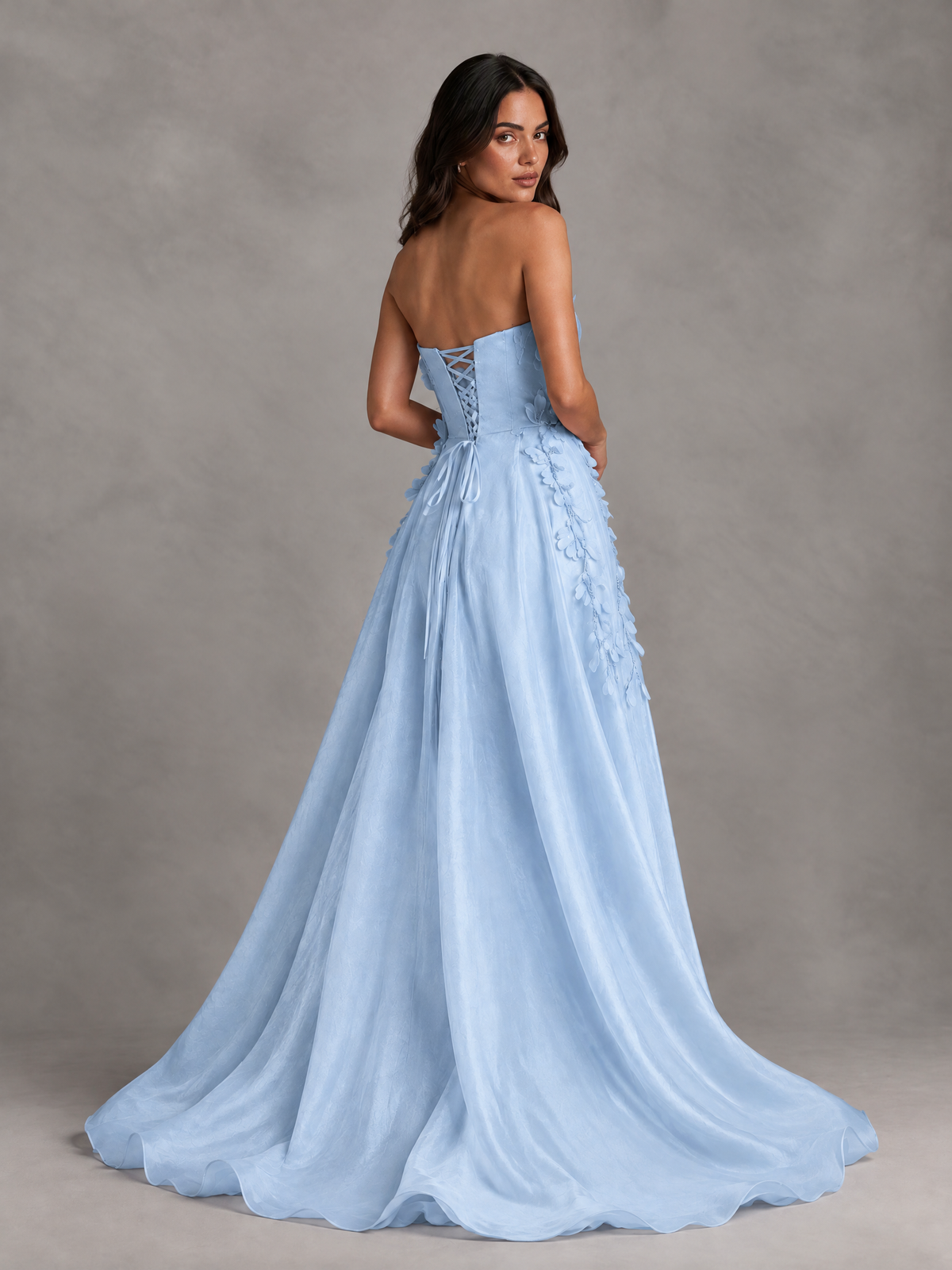 BOLODOO Light Blue Strapless Floral Applique Prom Dress with Overskirt - Light Blue - Light Blue (2)