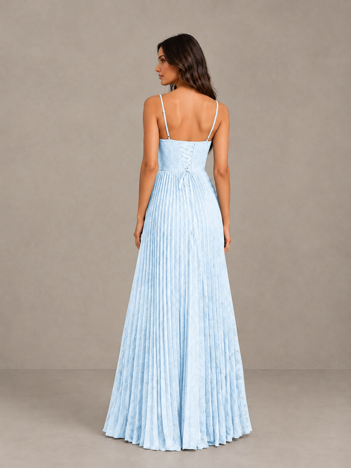 BOLODOO Light Blue Pleated Bridesmaid Dress with Sweetheart Neckline & Slit - Light Blue - Light Blue (2)