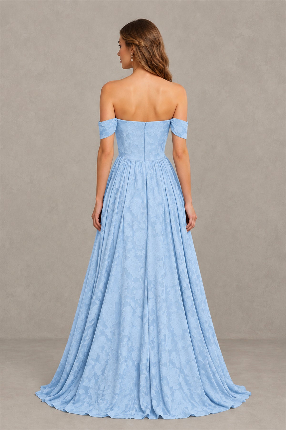BOLODOO Light Blue Off-Shoulder Floral A-Line Maxi Dress - Light Blue