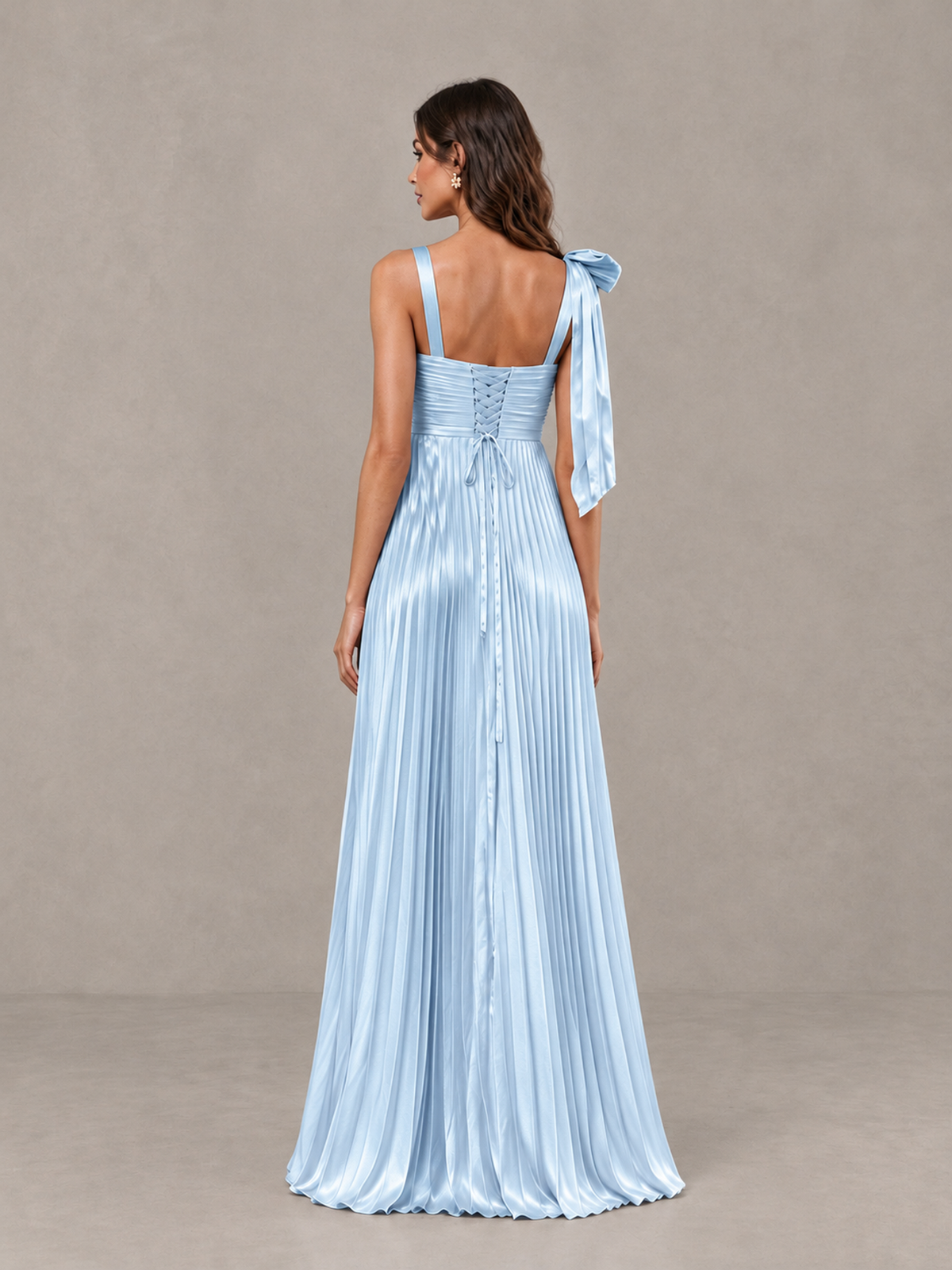 BOLODOO Light Blue Pleated Bow-Strap Bridesmaid Maxi Dress - Light Blue - Light Blue (2)