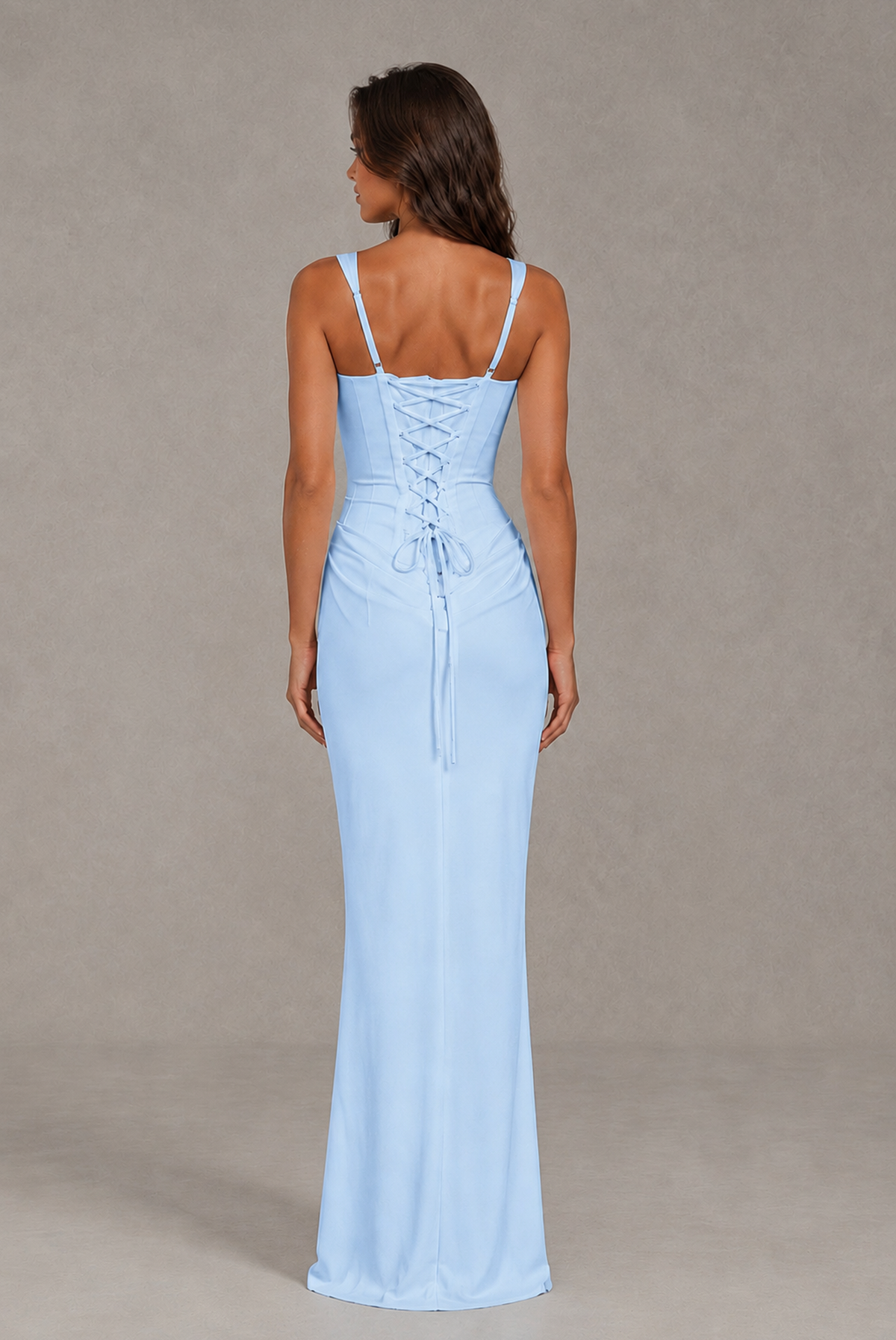 BOLODOO Light Blue Square-Neck Lace-Up Back Bridesmaid Dress - Light Blue