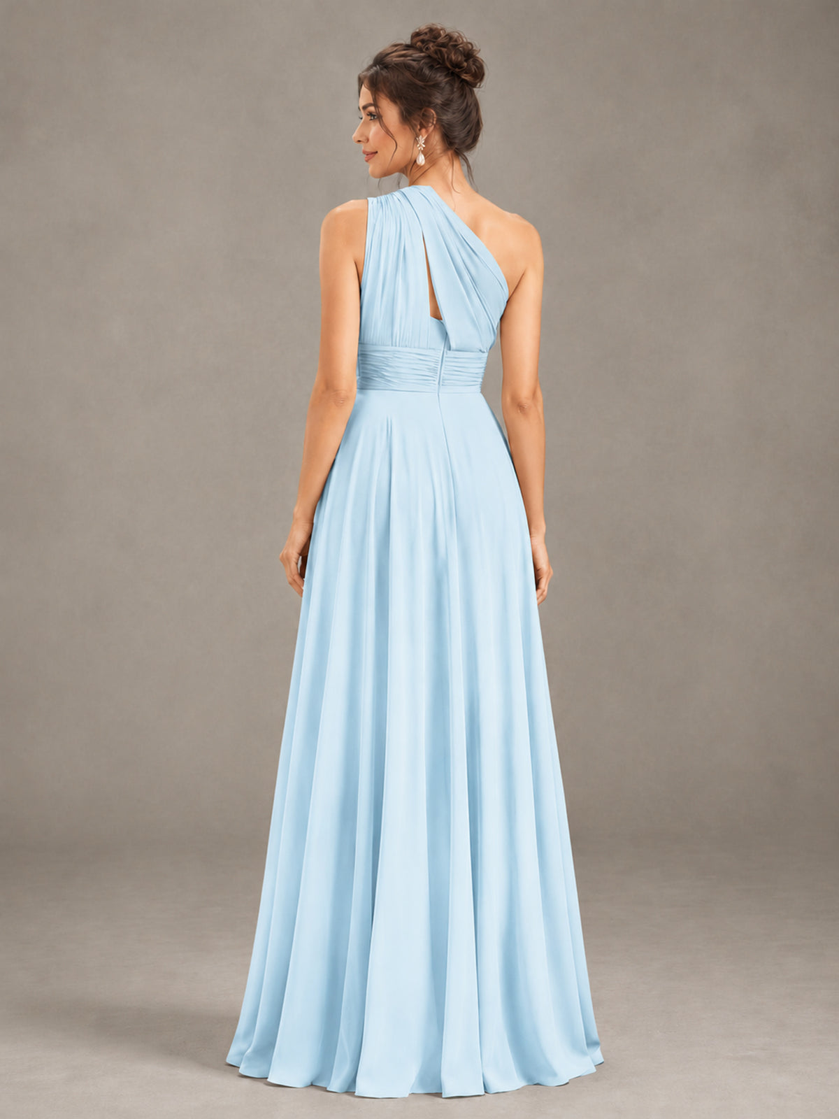BOLODOO Light Blue One-Shoulder Chiffon-Look Bridesmaid Dress - Light Blue - Light Blue (2)