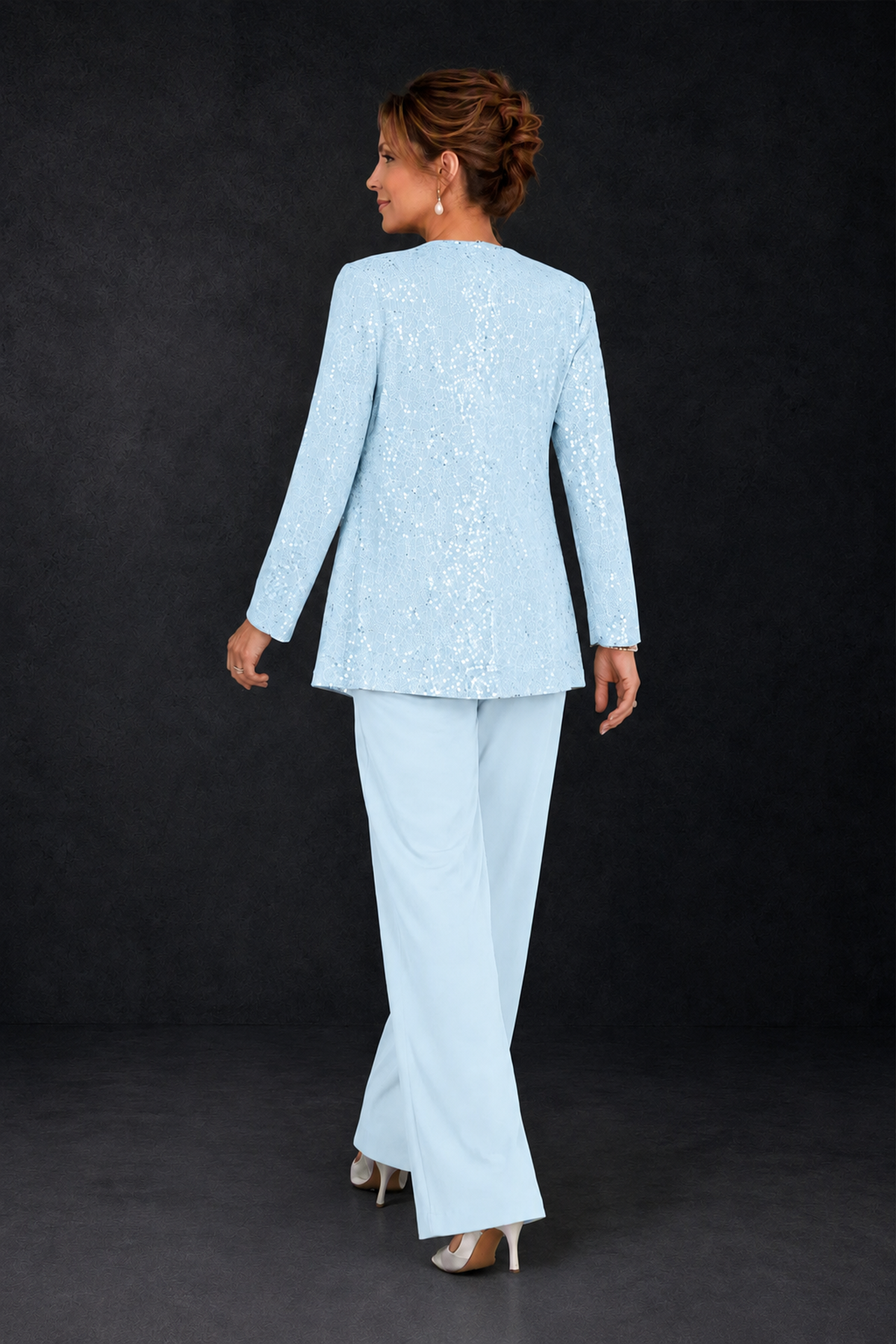 BOLODOO Light Blue Sequin Lace 3-Piece Pant Suit with Long Sleeve Jacket - Light Blue - Light Blue (2)
