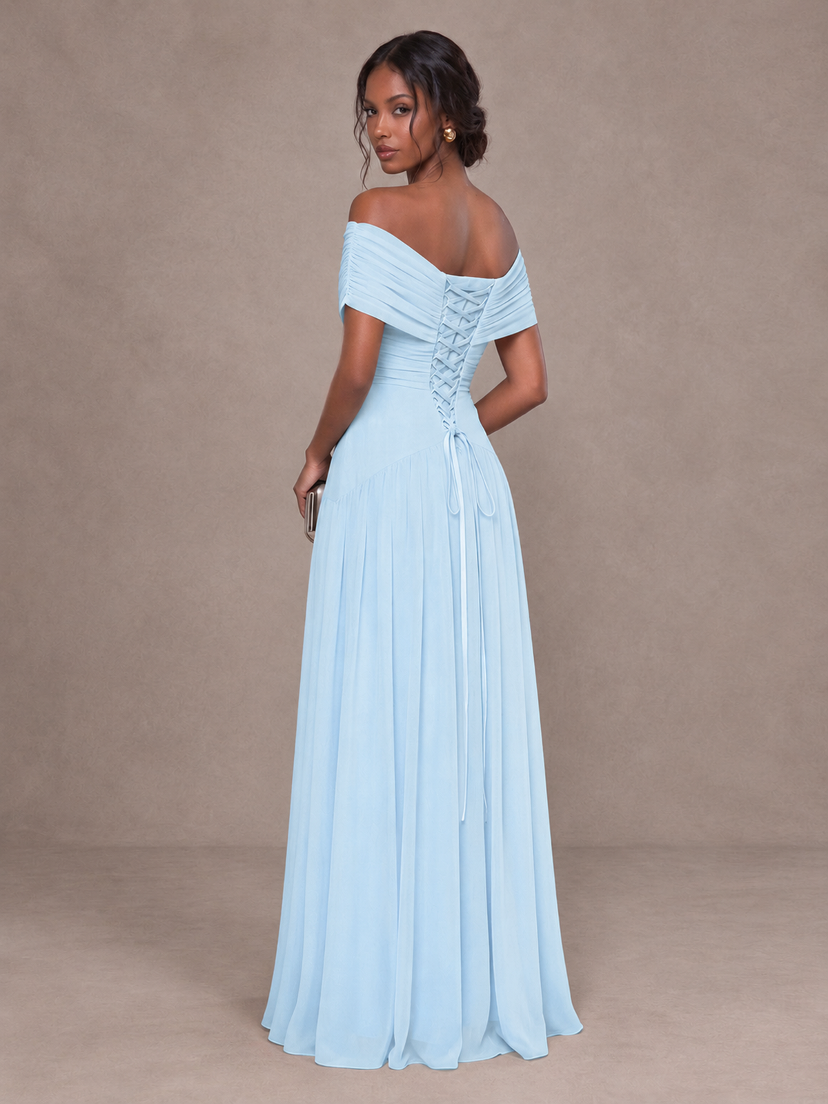 BOLODOO Light Blue Off-Shoulder Ruched A-Line Bridesmaid Dress - Light Blue - Light Blue (2)