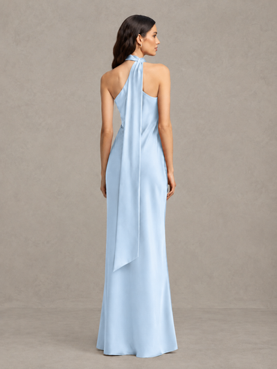 BOLODOO Light Blue Satin One-Shoulder Bridesmaid Dress with Open Back - Light Blue - Light Blue (2)