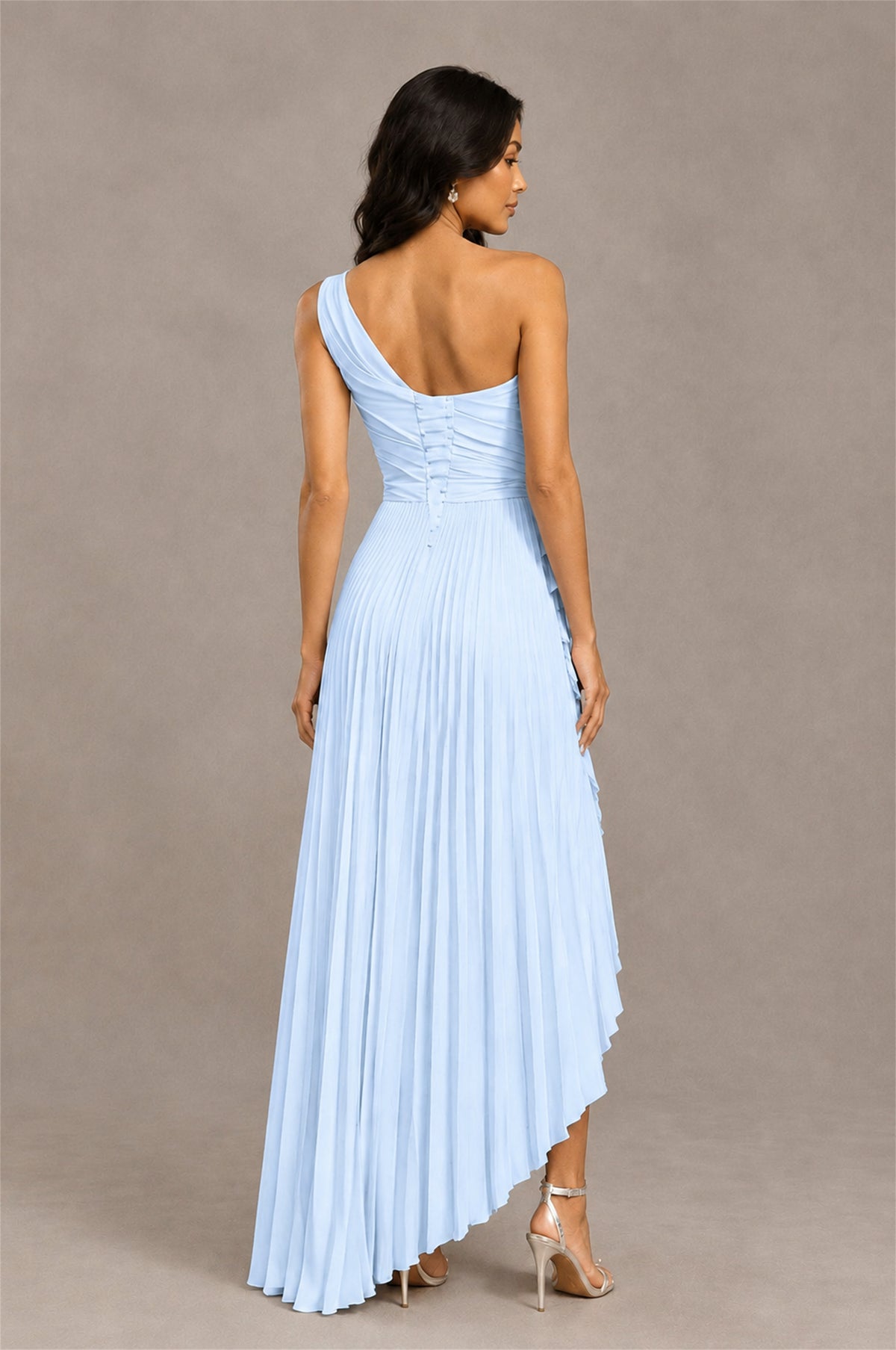 BOLODOO Light Blue One-Shoulder High-Low Ruffle Maxi Dress - Light Blue