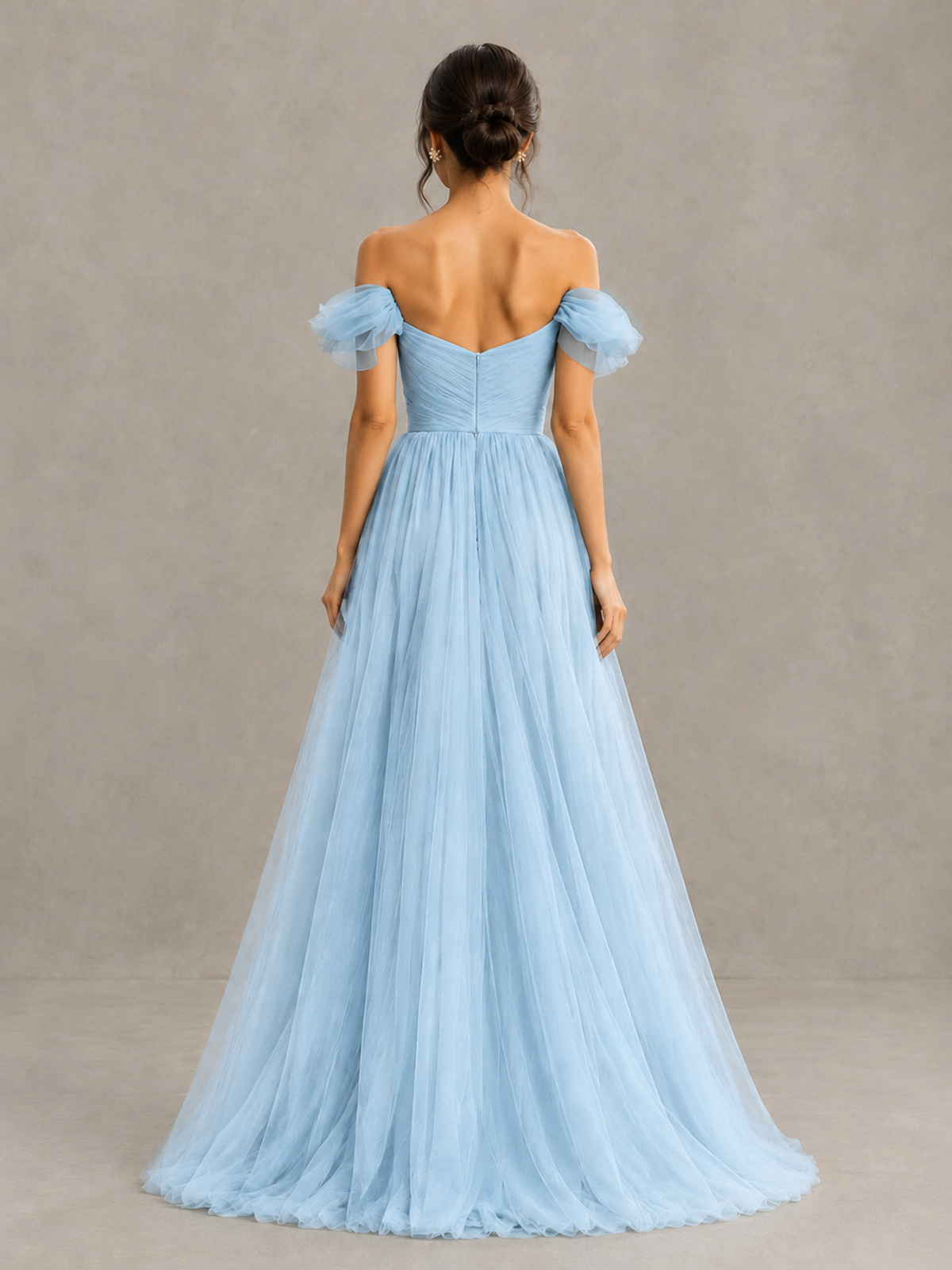 BOLODOO Light Blue Off-the-Shoulder Ruffle Sleeve A-Line Bridesmaid Dress - Light Blue - Light Blue (2)