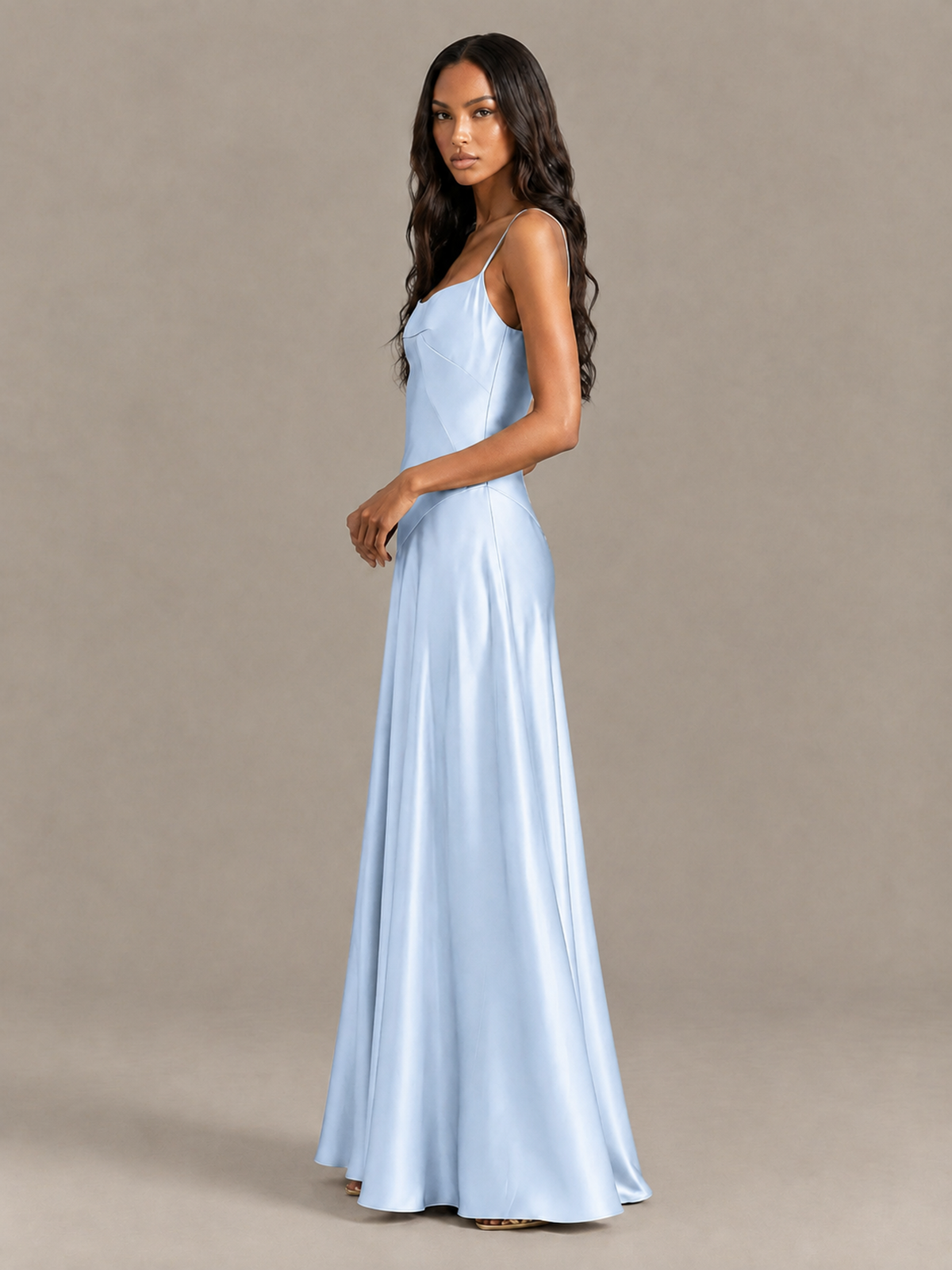 BOLODOO Light Blue Satin Lace-Up Back Maxi Dress - Light Blue