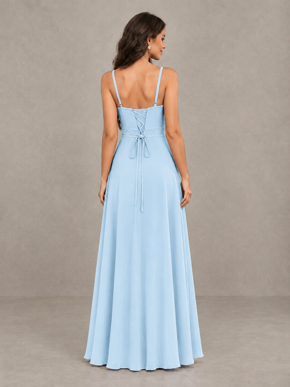 BOLODOO Light Blue Spaghetti Strap Ruffle Bridesmaid Dress with Slit - Light Blue - Light Blue (2)