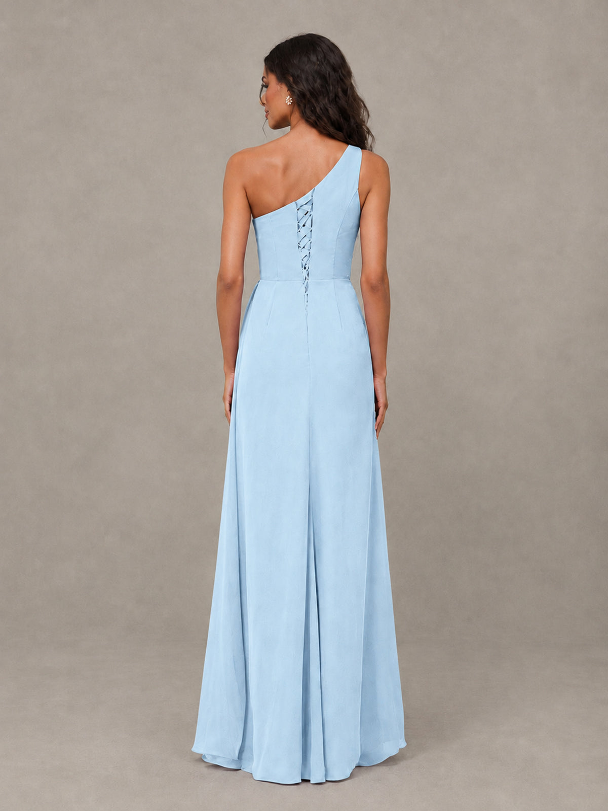 BOLODOO Light Blue One-Shoulder Chiffon Bridesmaid Dress with Ruched Bodice & High Slit - Light Blue - Light Blue (2)