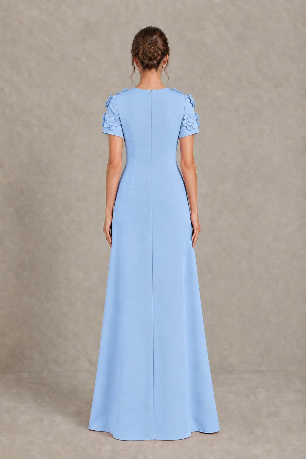 BOLODOO Light Blue Textured Floral Maxi Dress with Short Sleeves - Light Blue