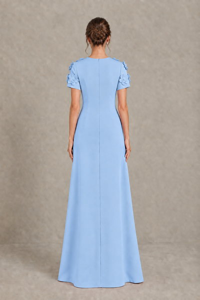 BOLODOO Light Blue Textured Floral Maxi Dress with Short Sleeves - Light Blue
