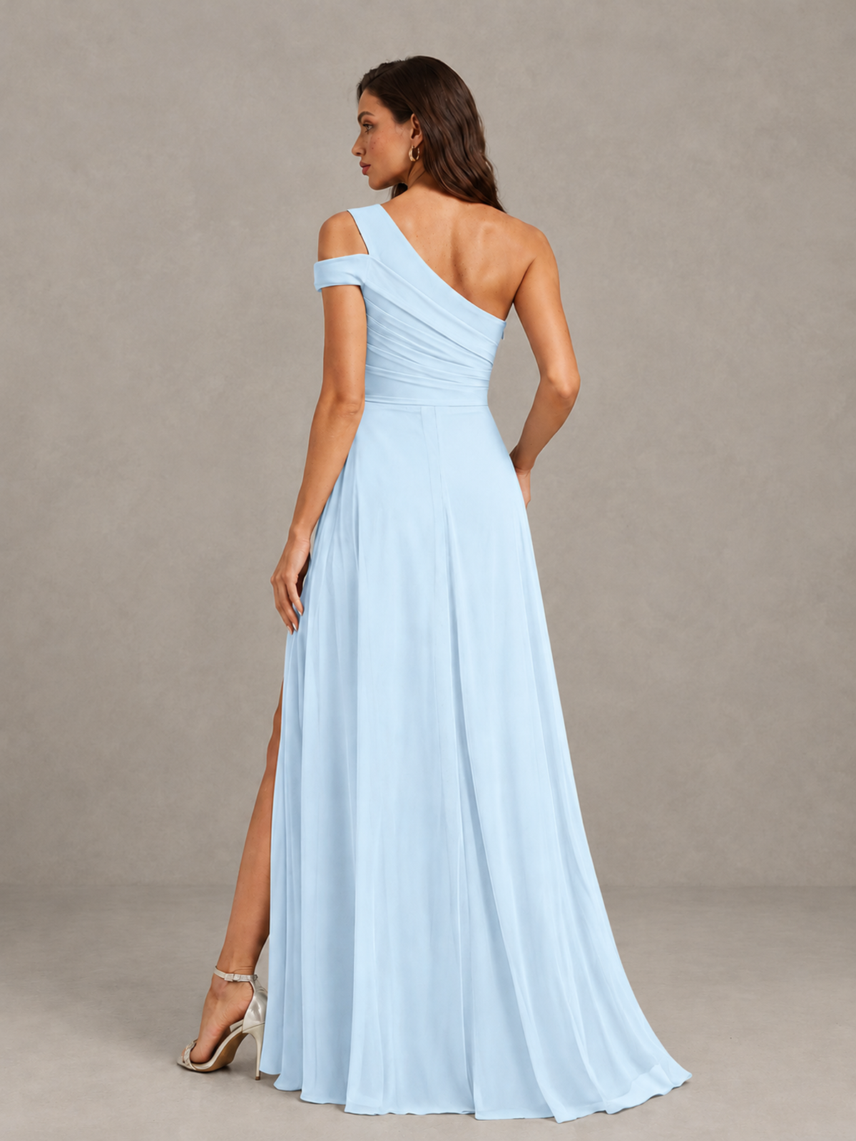 BOLODOO Light Blue One-Shoulder Bridesmaid Dress with Side Slit - Light Blue - Light Blue (2)