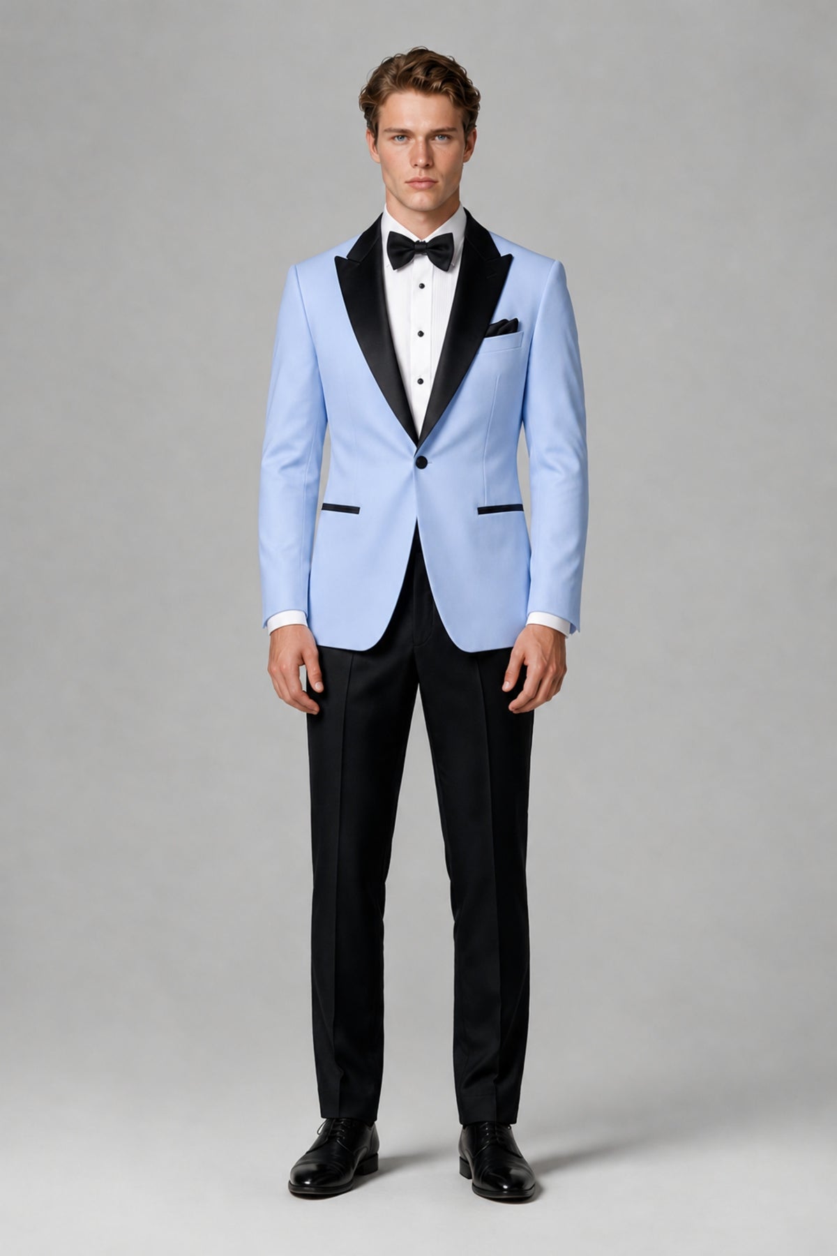 BOLODOO Men's Light Blue Single-Button Tuxedo Blazer & Black Trousers 2-Piece Suit Set - Light Blue - Light Blue (2)