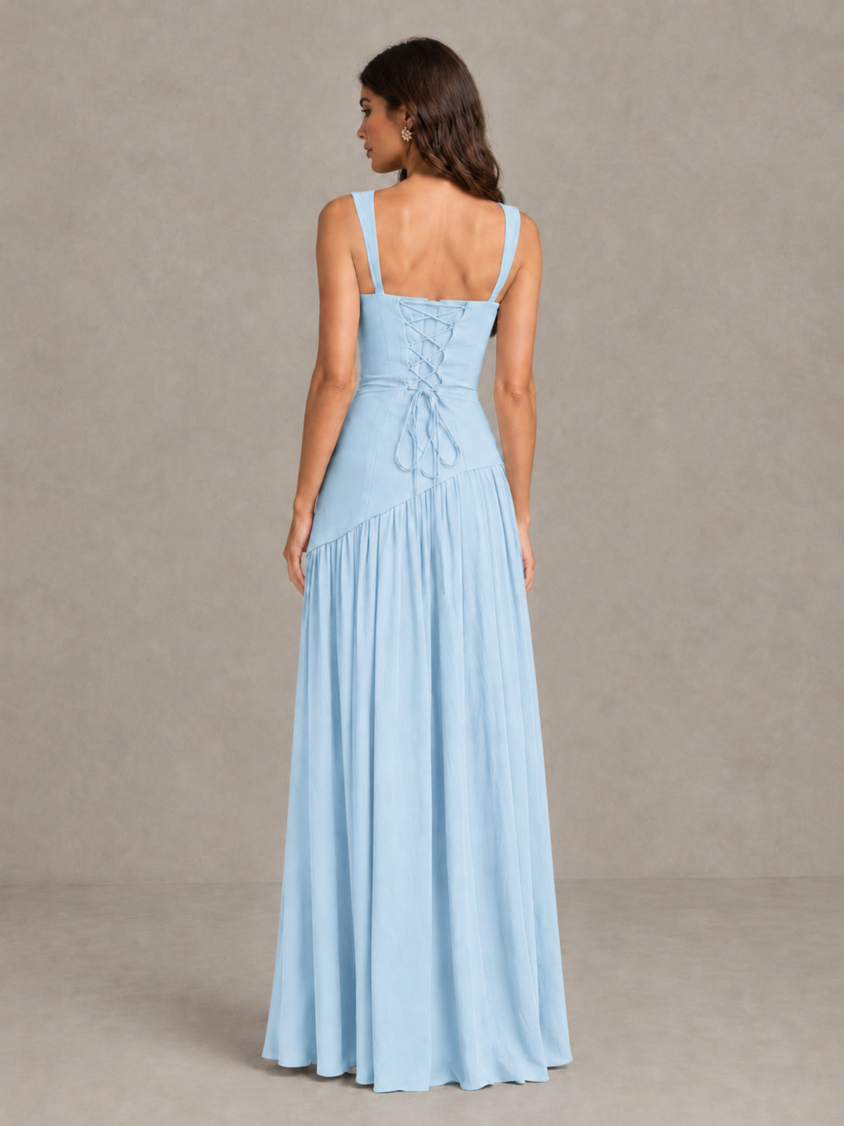 BOLODOO Light Blue Brown Scarf Bridesmaid Dress with Lace-Up Back - Light Blue - Light Blue (2)