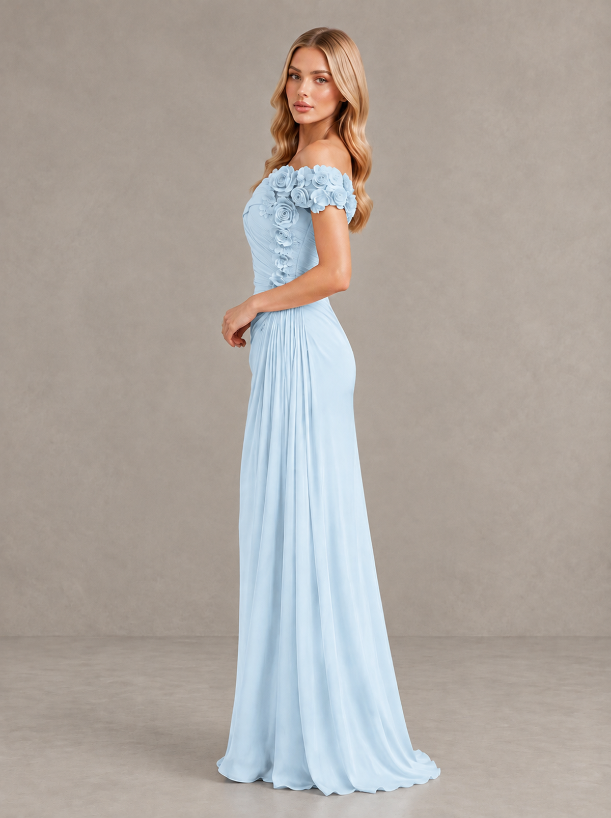 BOLODOO Light Blue Off-Shoulder Floral Applique Wedding Guest Maxi Dress - Light Blue - Light Blue (3)