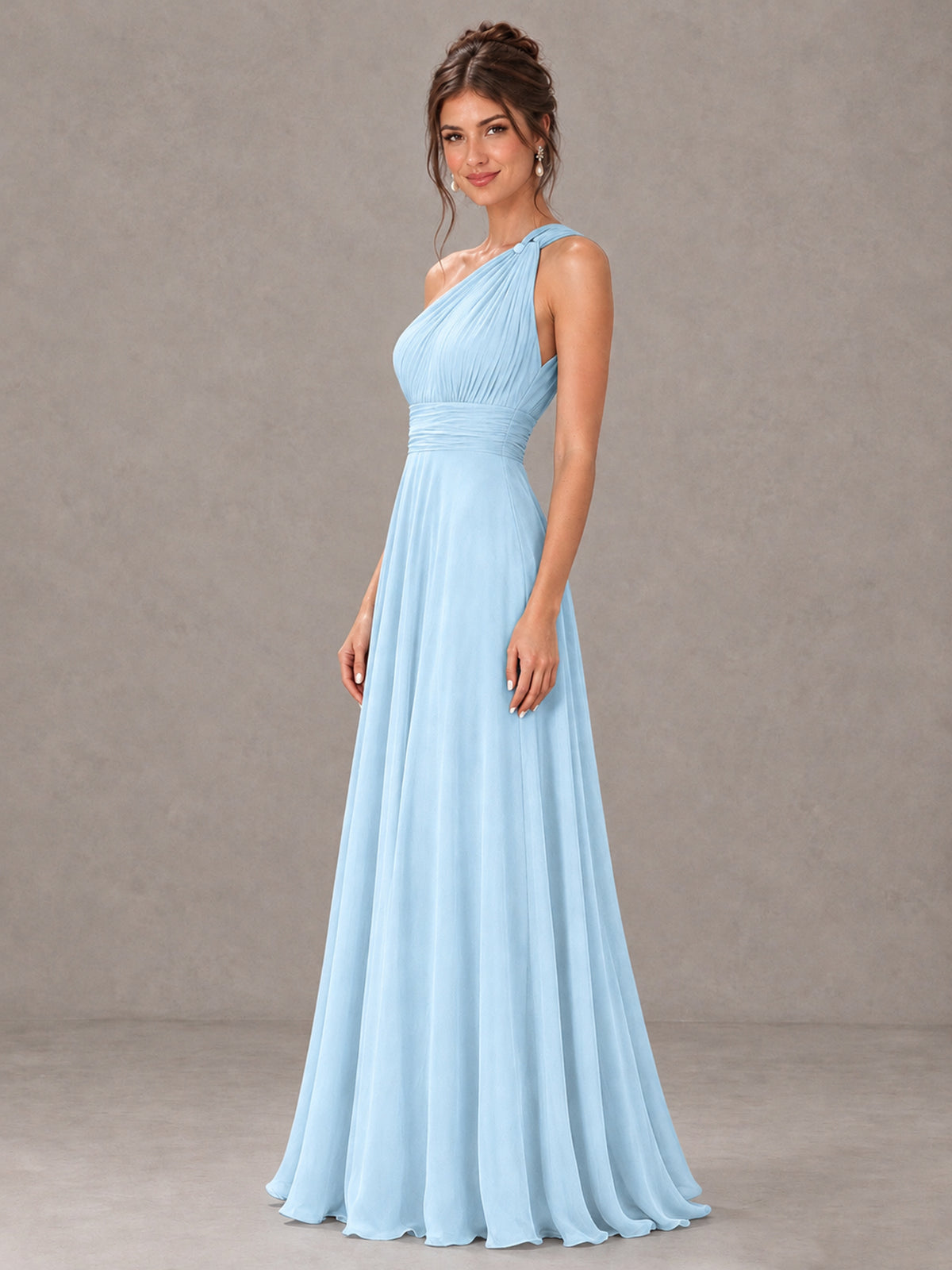 BOLODOO Light Blue One-Shoulder Chiffon-Look Bridesmaid Dress - Light Blue - Light Blue (3)