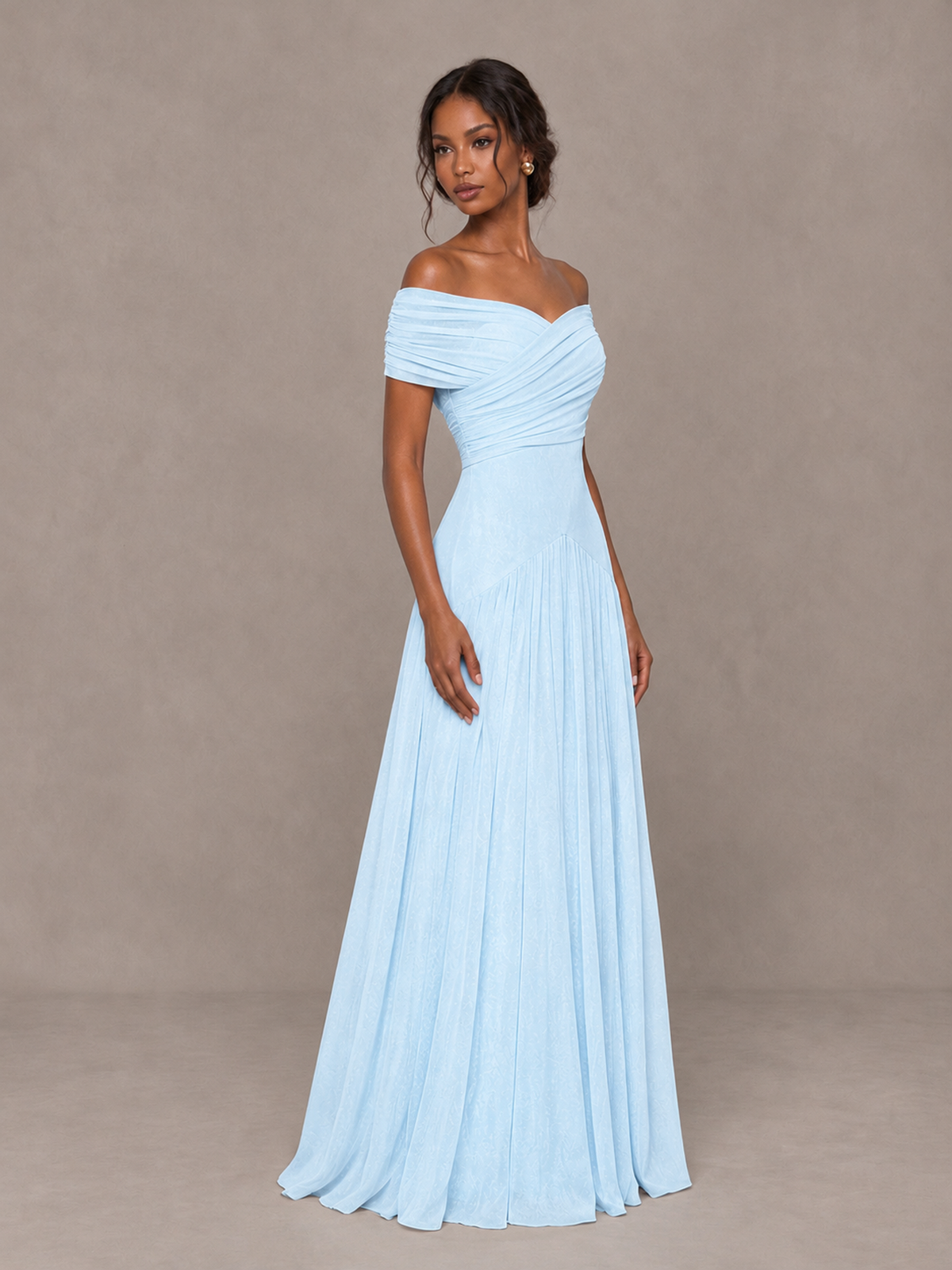 BOLODOO Light Blue Off-Shoulder Ruched A-Line Bridesmaid Dress - Light Blue - Light Blue (3)