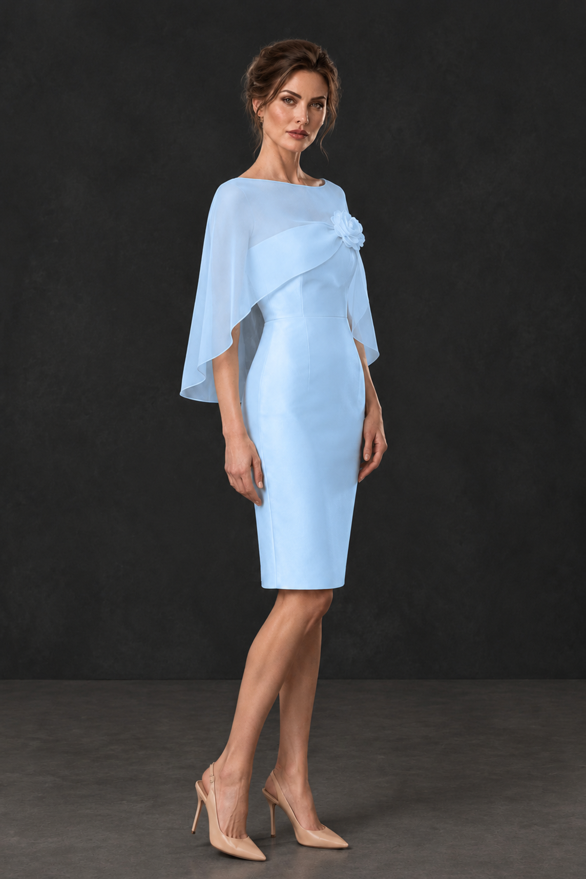 BOLODOO Light Blue Cape Knee-Length Mother of the Bride Dress - Light Blue - Light Blue (3)