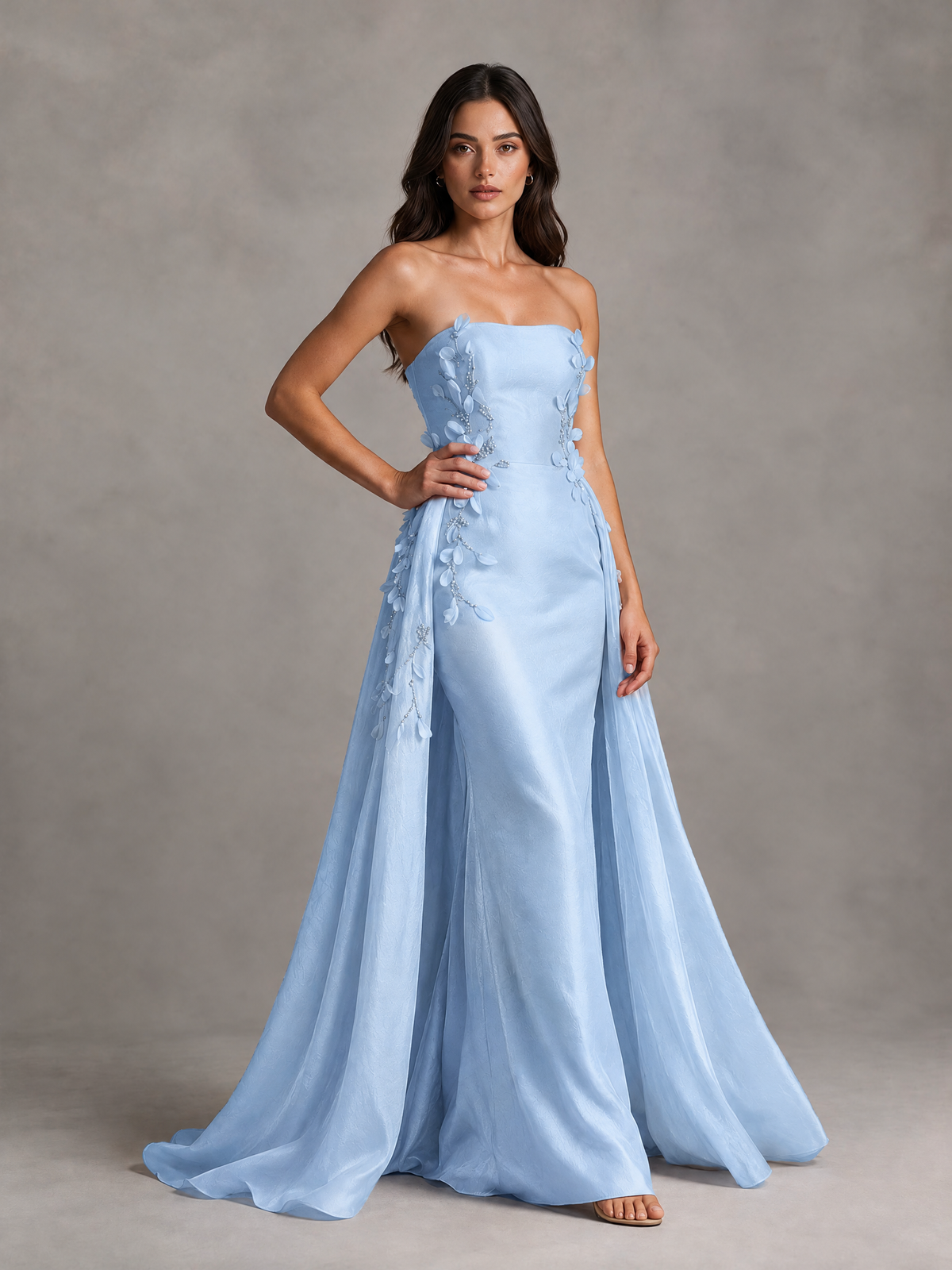 BOLODOO Light Blue Strapless Floral Applique Prom Dress with Overskirt - Light Blue - Light Blue (3)