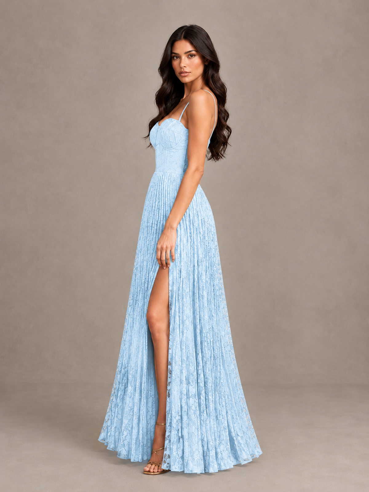 BOLODOO Light Blue Pleated Bridesmaid Dress with Sweetheart Neckline & Slit - Light Blue - Light Blue (3)