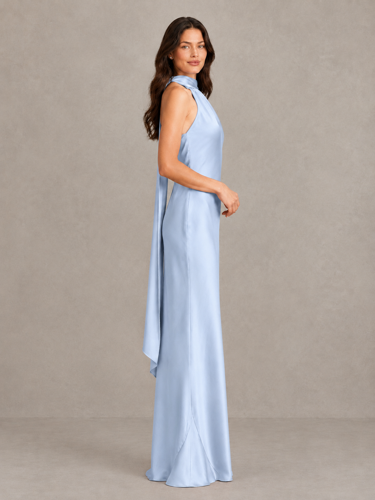 BOLODOO Light Blue Satin One-Shoulder Bridesmaid Dress with Open Back - Light Blue - Light Blue (3)