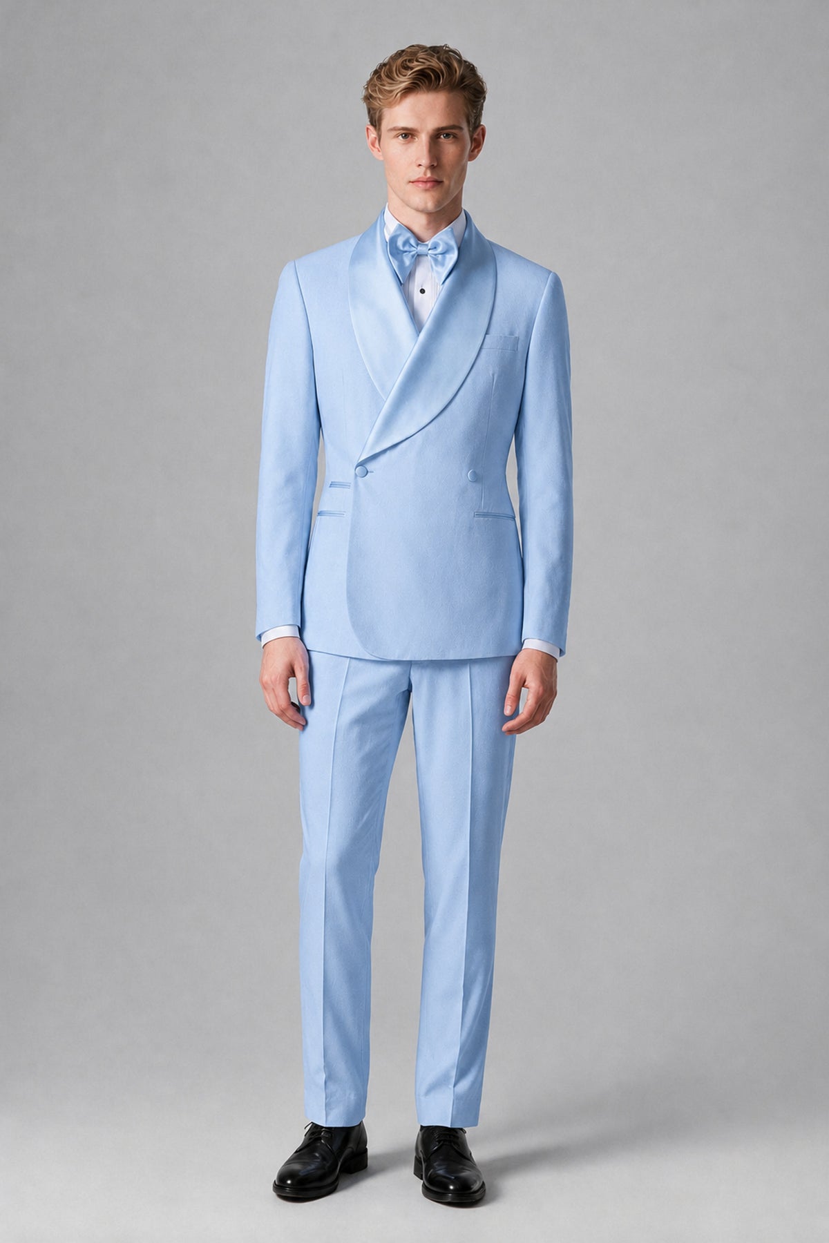 Bolodoo Men's Light Blue Shawl Lapel 2-Piece Tuxedo Suit – Jacket & Trousers - Light Blue - Light Blue (3)