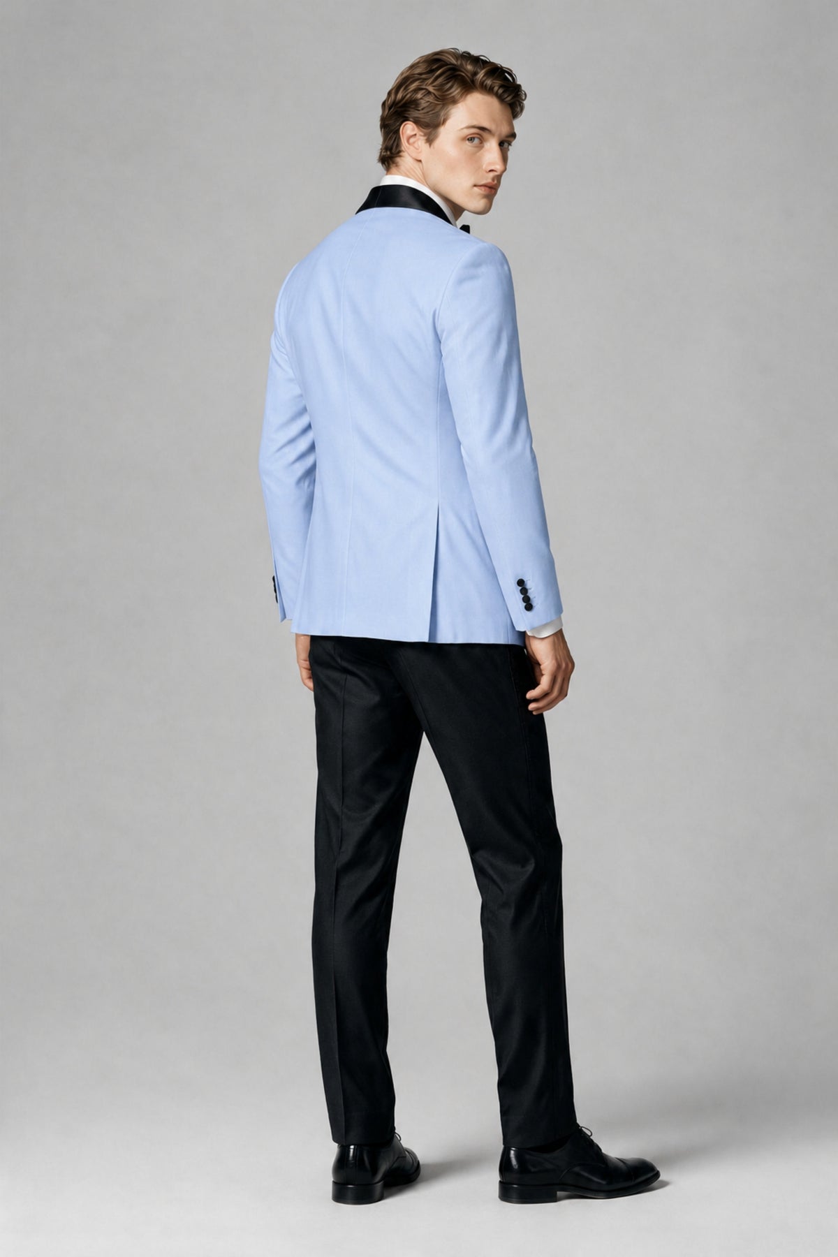 BOLODOO Men's Light Blue Single-Button Tuxedo Blazer & Black Trousers 2-Piece Suit Set - Light Blue - Light Blue (3)
