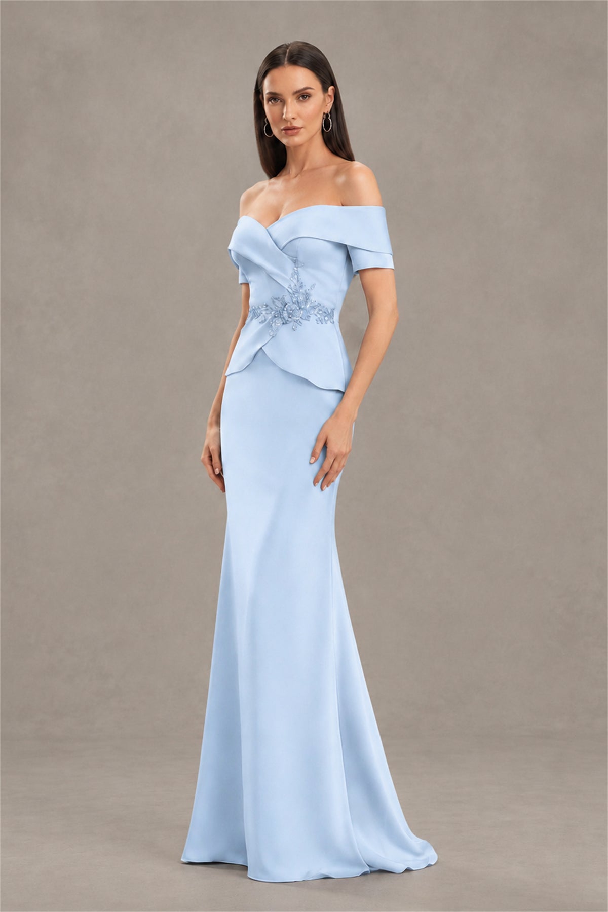 BOLODOO Light Blue Off-Shoulder Mermaid Mother of the Bride Dress - Light Blue