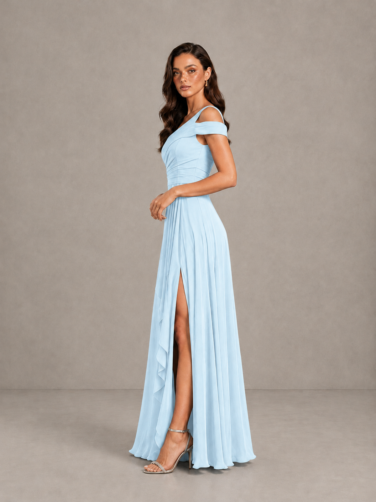 BOLODOO Light Blue One-Shoulder Bridesmaid Dress with Side Slit - Light Blue - Light Blue (3)
