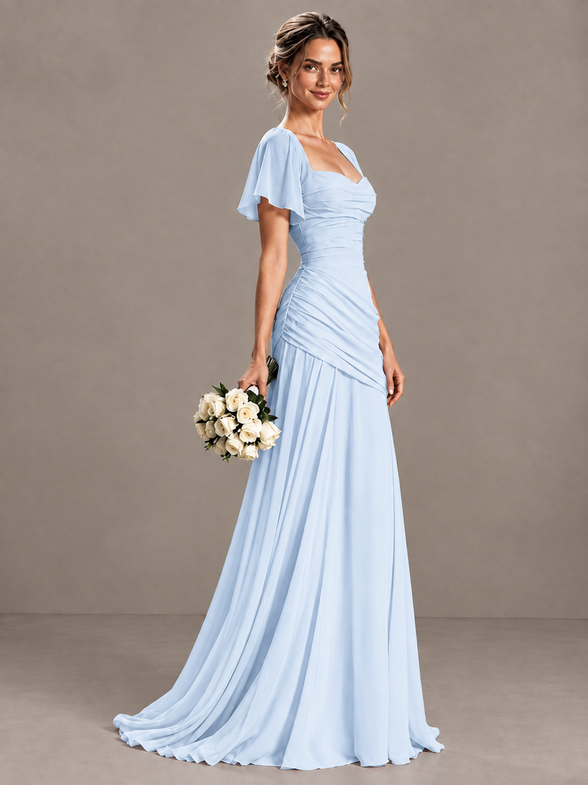 BOLODOO Light Blue Flutter Sleeve Lace-Up Back Maxi Dress - Light Blue