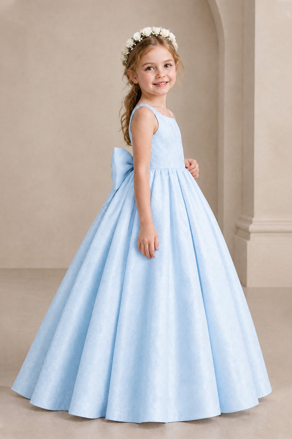 BOLODOO Light Blue Girls' A-Line Flower Girl Dress with Back Bow - Light Blue