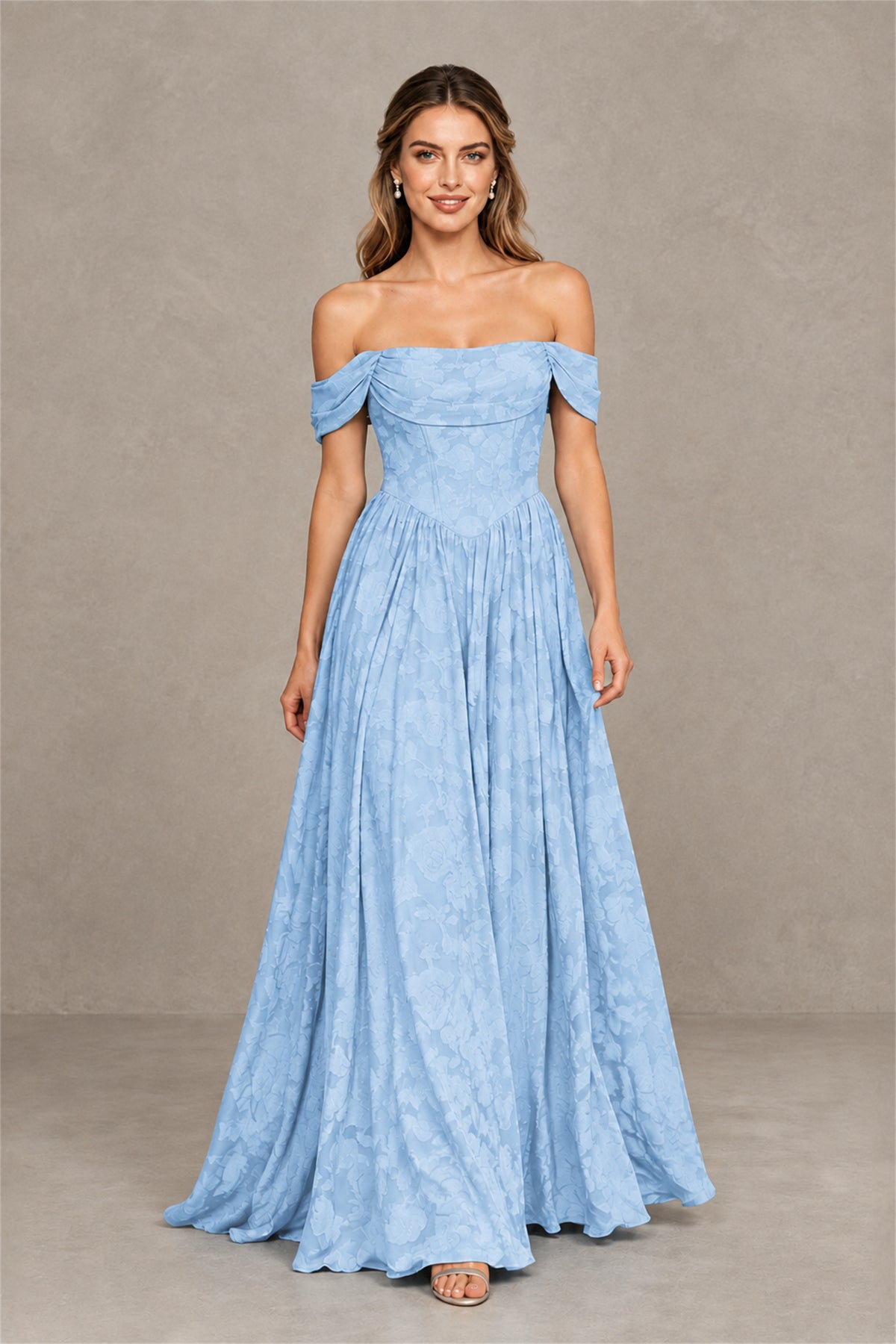 BOLODOO Light Blue Off-Shoulder Floral A-Line Maxi Dress - Light Blue