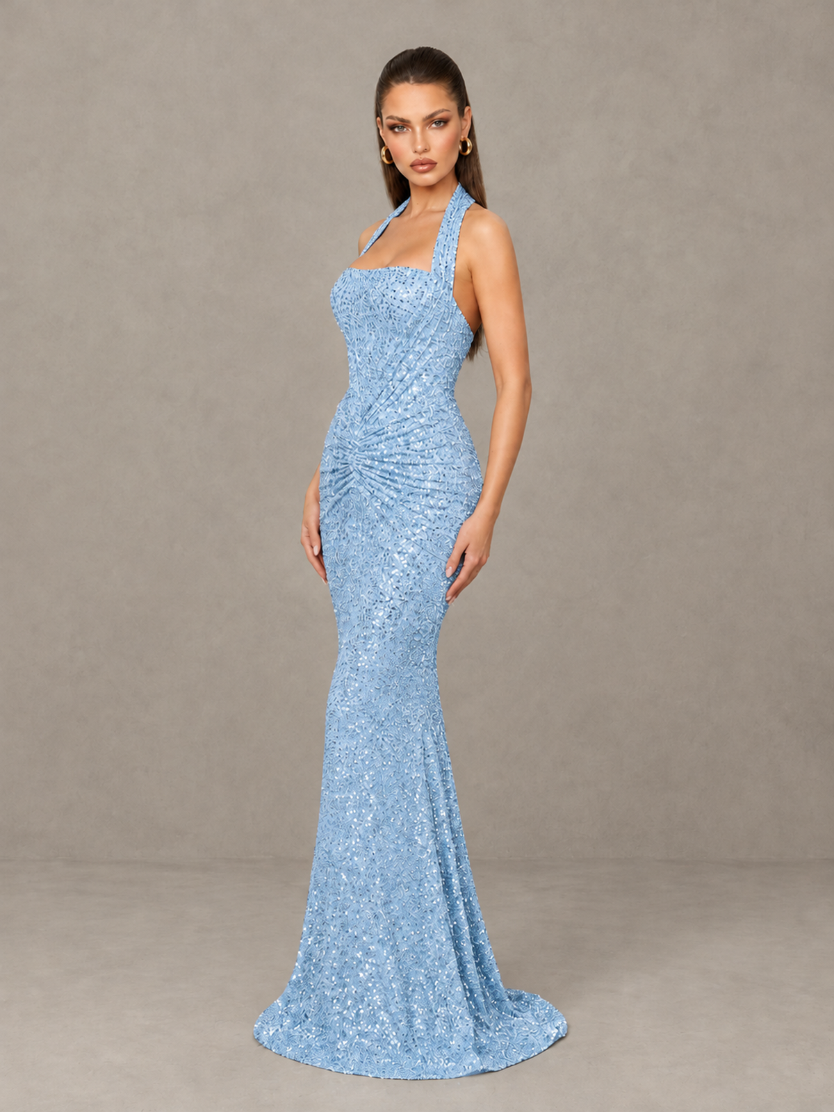 BOLODOO Light Blue Sequin Halter Mermaid Evening Gown - Light Blue - Light Blue (4)