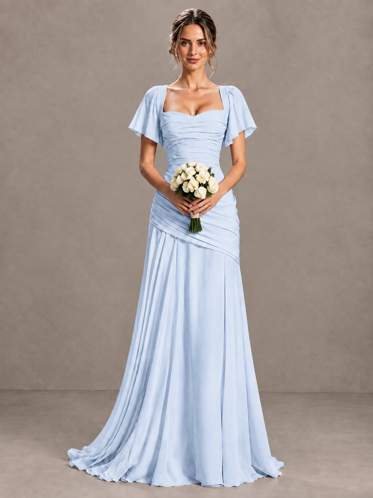 BOLODOO Light Blue Flutter Sleeve Lace-Up Back Maxi Dress - Light Blue