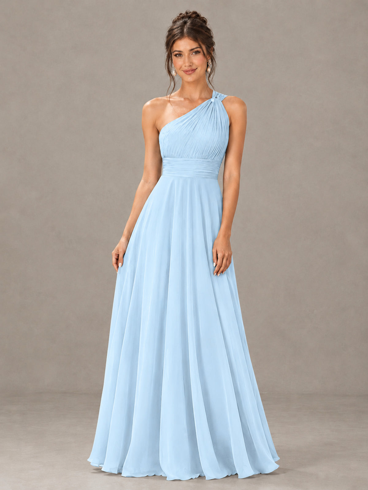 BOLODOO Light Blue One-Shoulder Chiffon-Look Bridesmaid Dress - Light Blue - Light Blue (4)