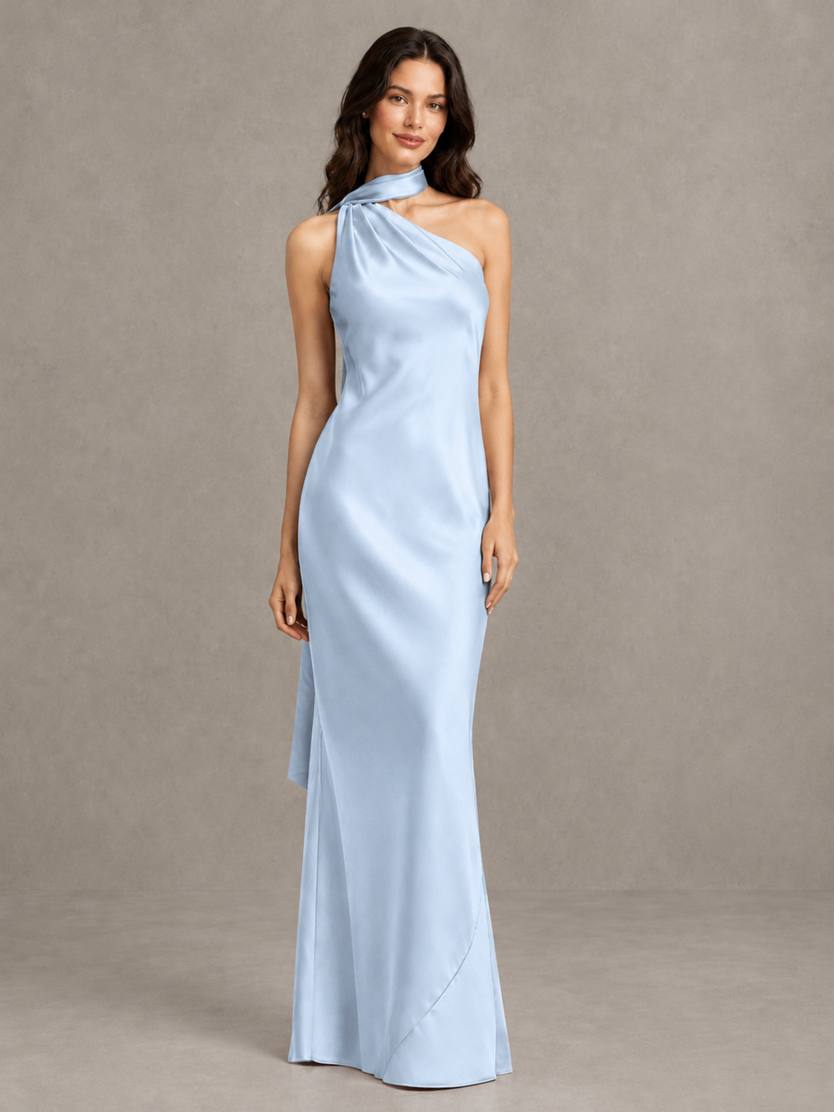 BOLODOO Light Blue Satin One-Shoulder Bridesmaid Dress with Open Back - Light Blue - Light Blue (4)